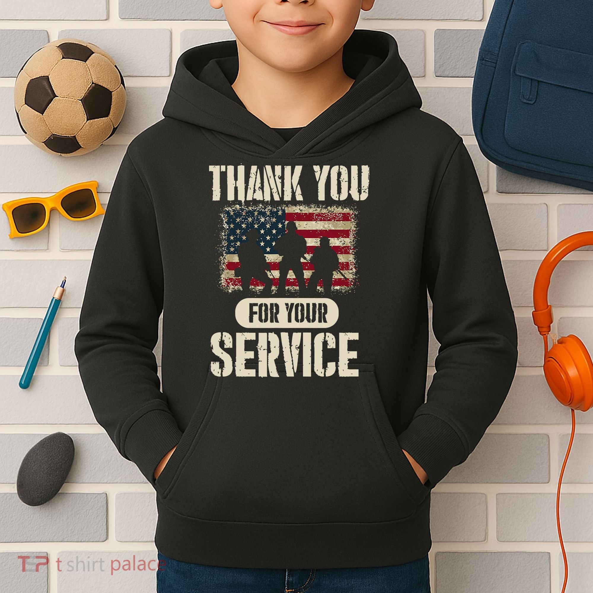 Thank You For Your Service Shirt, Patriotic Veterans Day Kids Hoodie