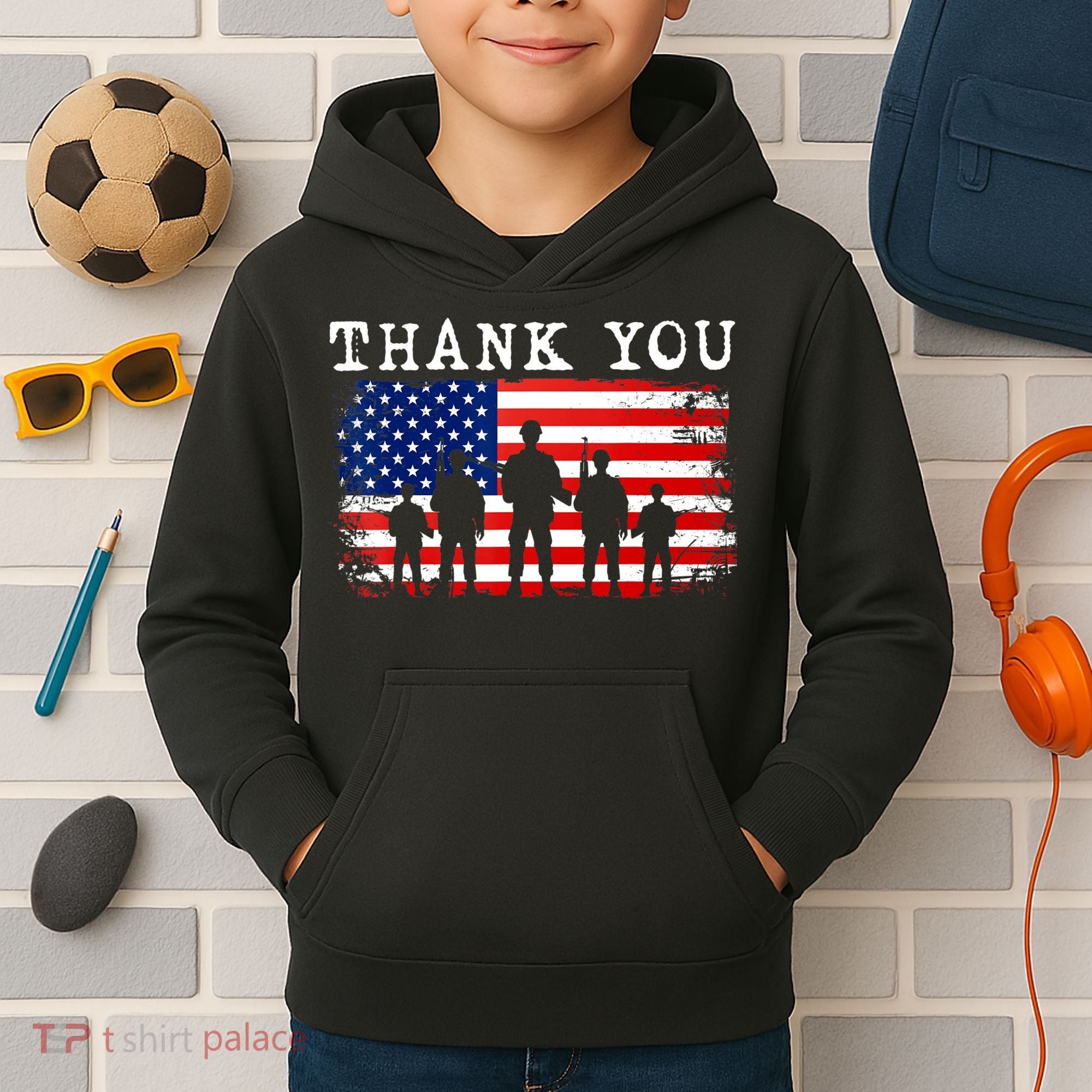 Thank You for your Service American Flag Patriotic Veterans Kids Hoodie