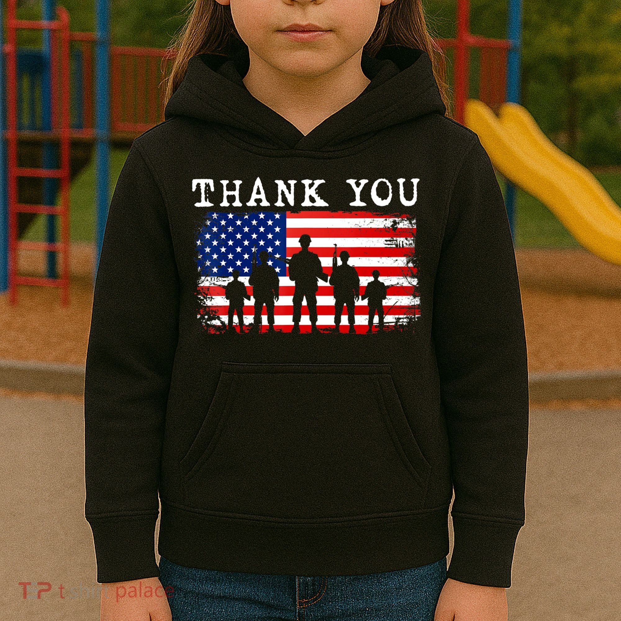 Thank You for your Service American Flag Patriotic Veterans Kids Hoodie