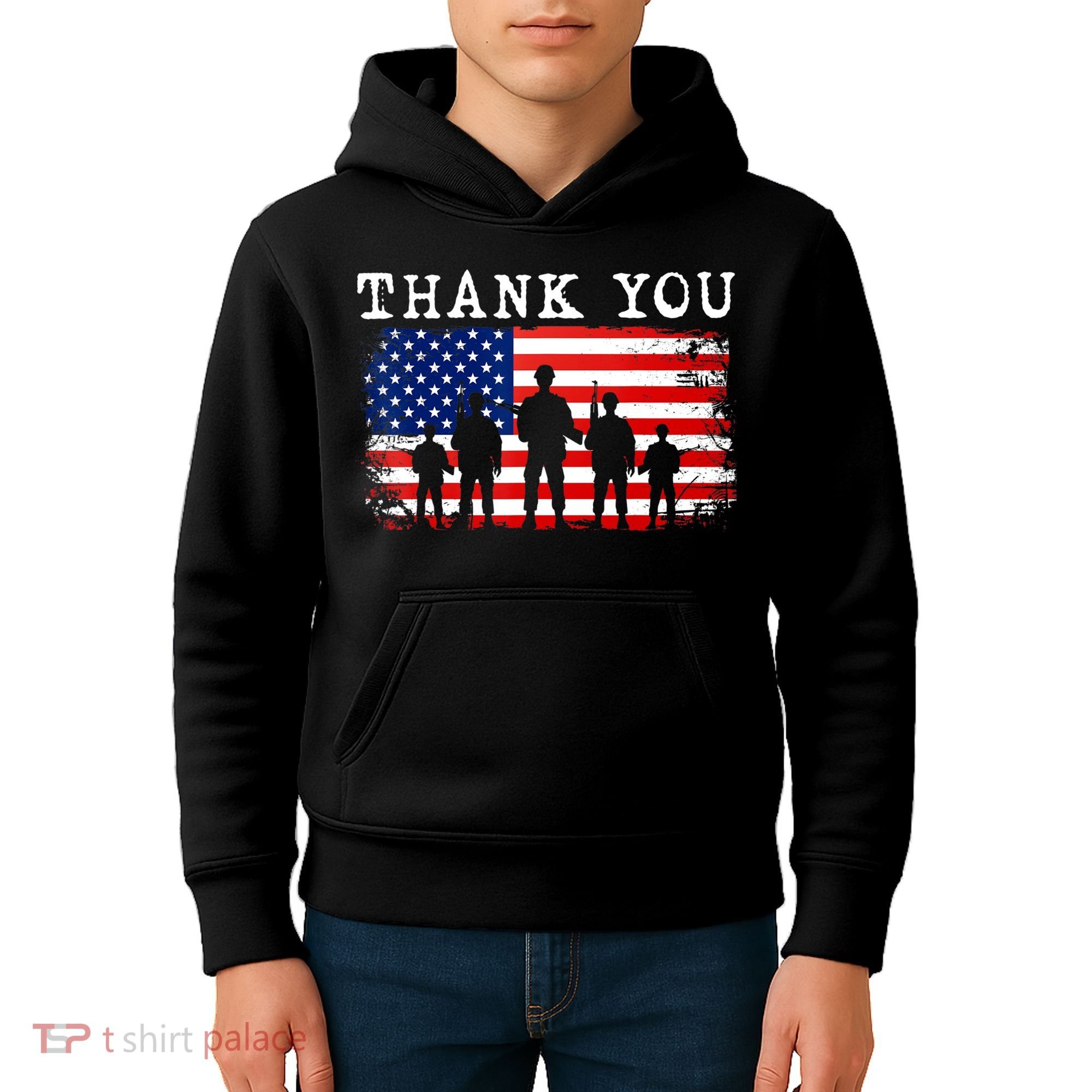 Thank You for your Service American Flag Patriotic Veterans Kids Hoodie