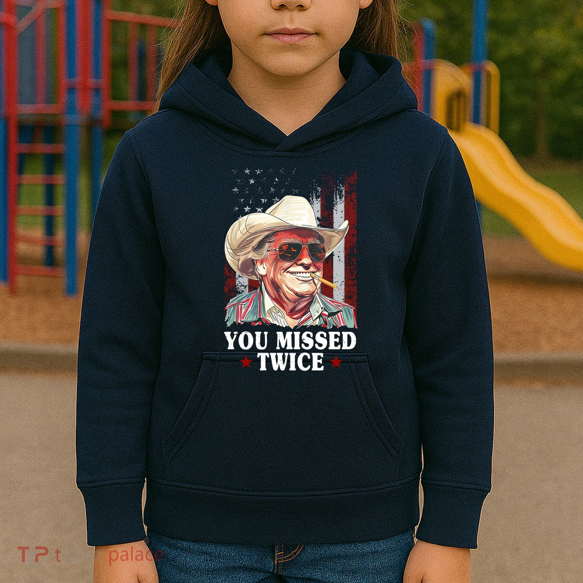 Trump You Missed Twice Western Cowboy Kids Hoodie
