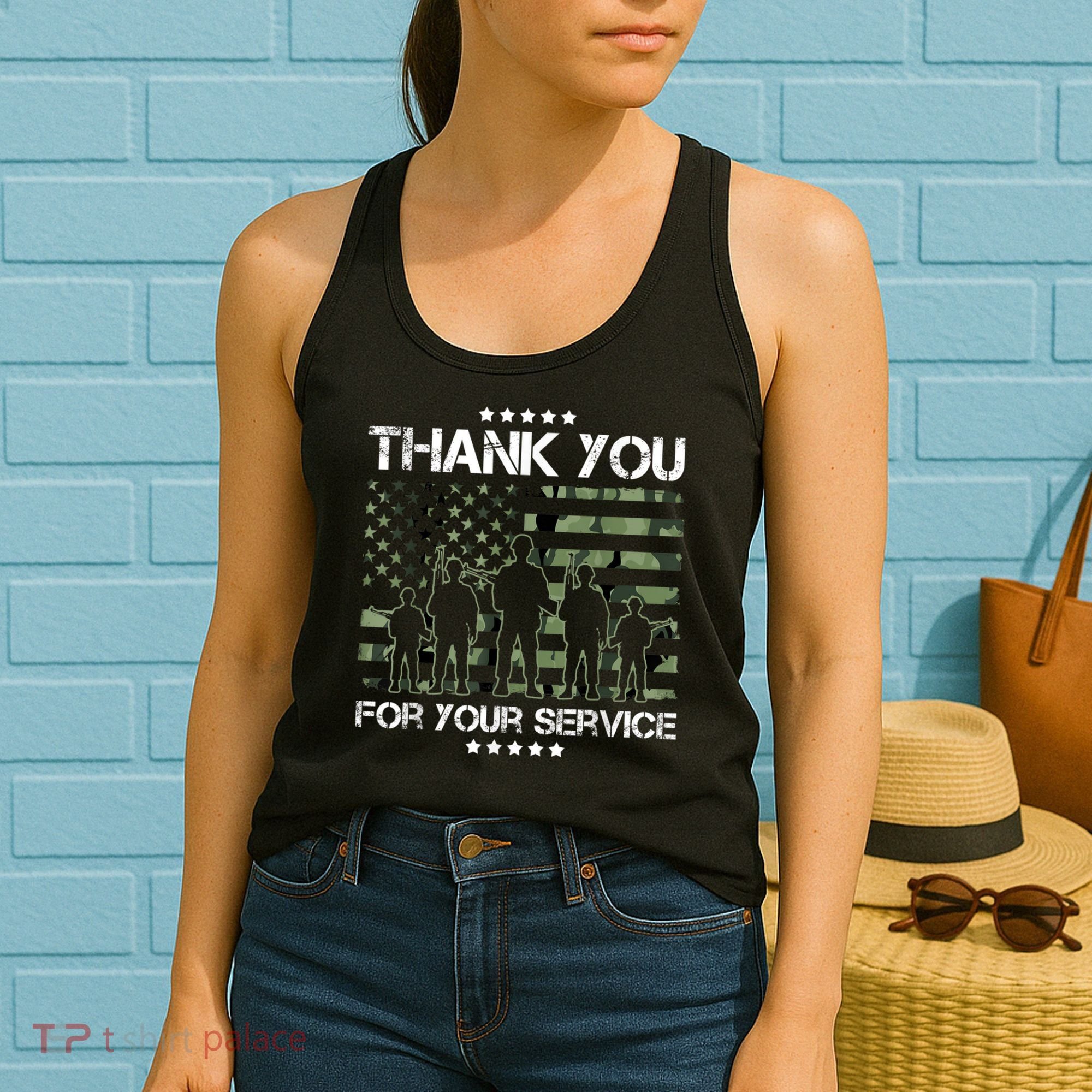 Thank You Patriotic Veteran Memorial Day USA Camouflage Women's Tank Top