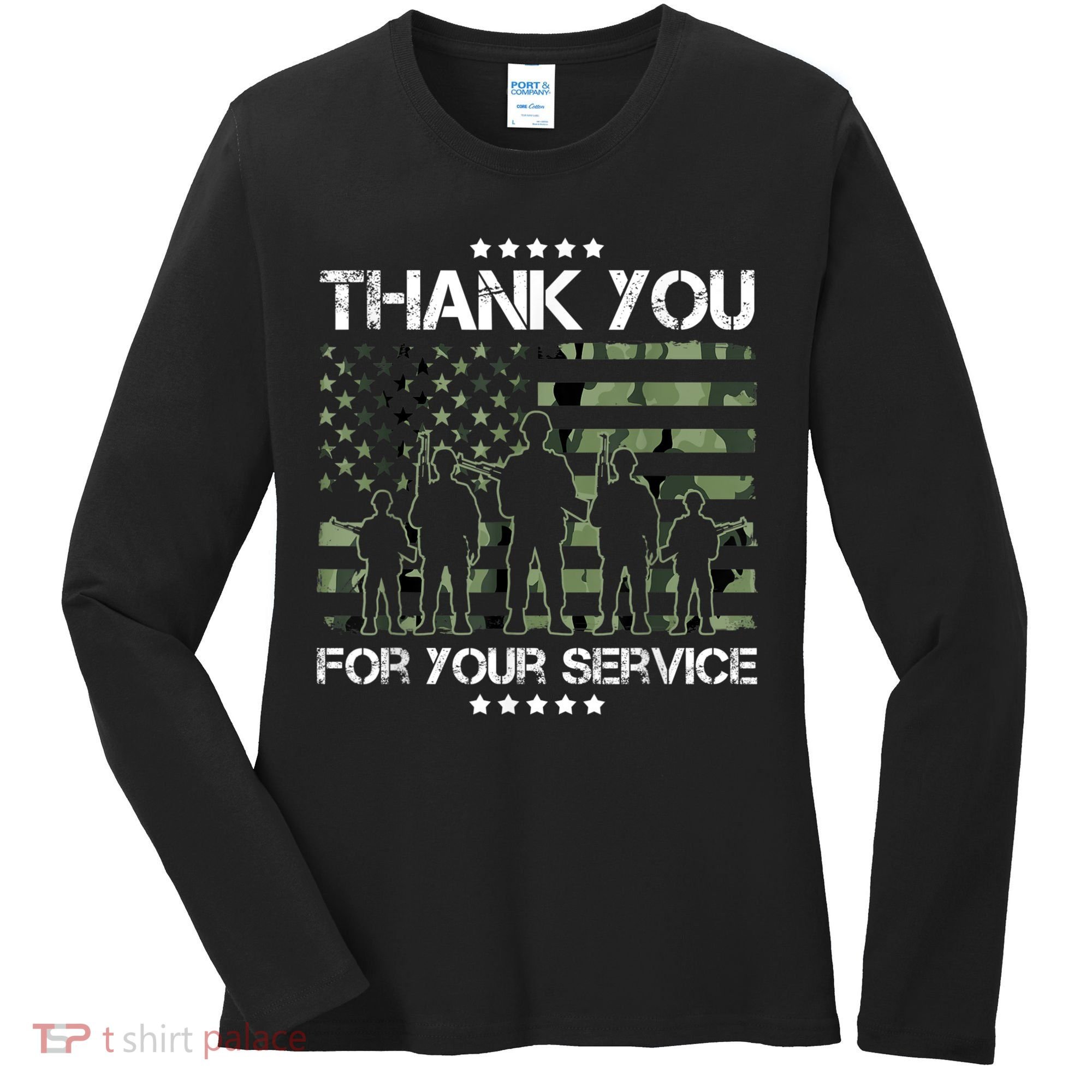 Thank You Patriotic Veteran Memorial Day USA Camouflage Women's Long Sleeve Shirt