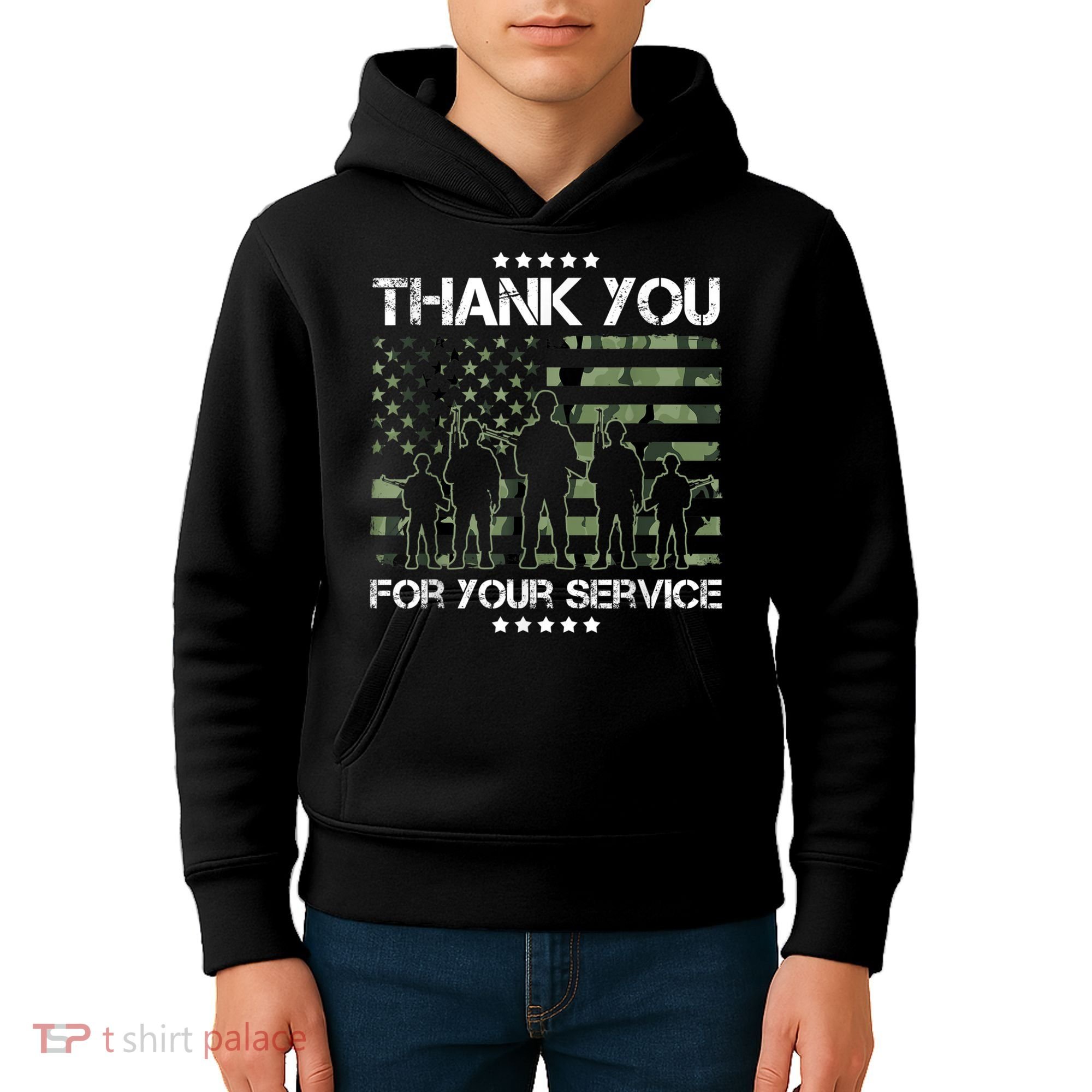 Thank You Patriotic Veteran Memorial Day USA Camouflage Kids Hoodie