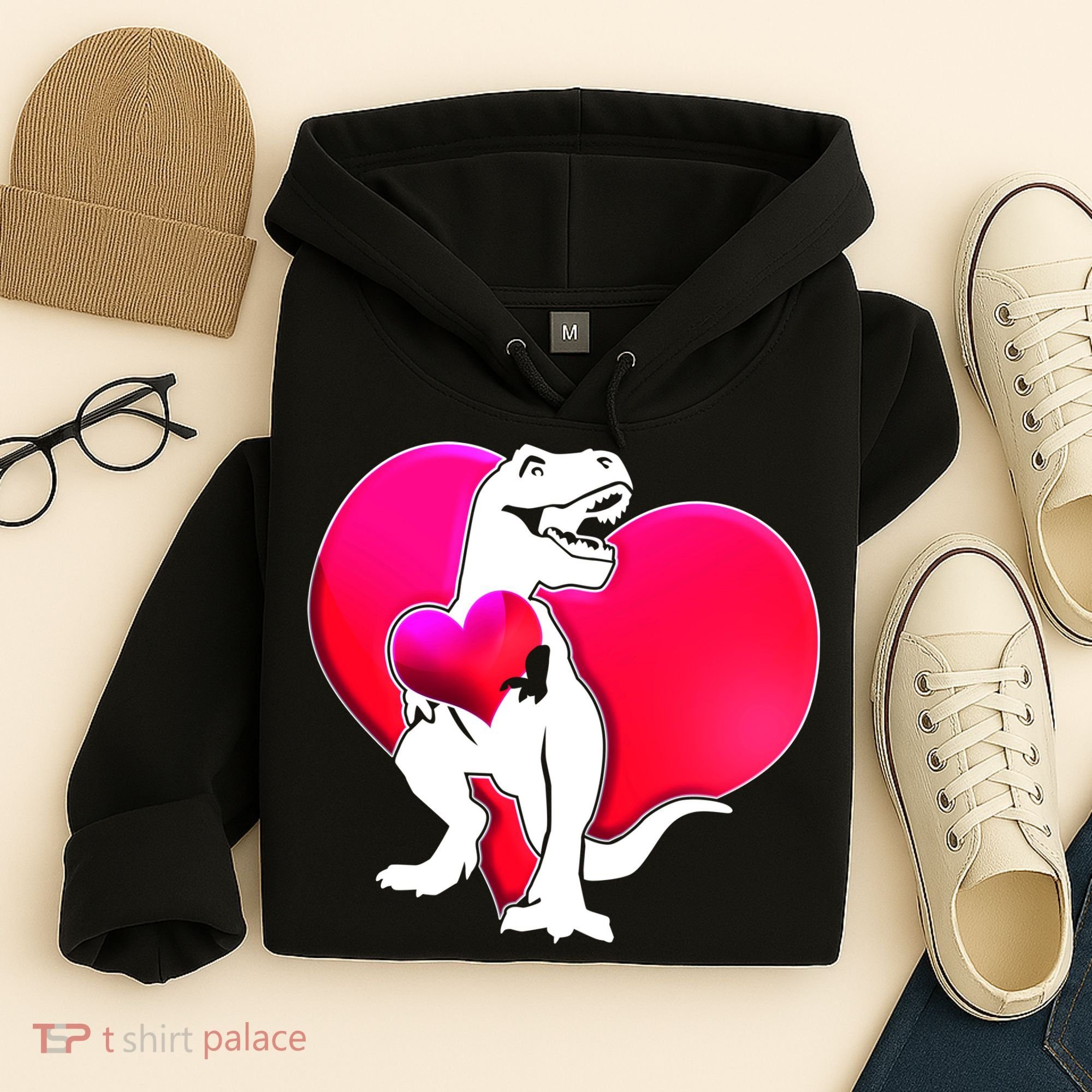 Tyrannosaurus Rex Valentine Heart Dinosaur  Hoodie