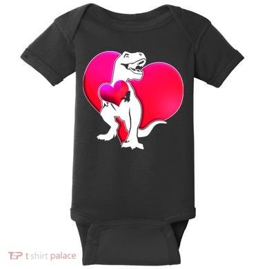 Tyrannosaurus Rex Valentine Heart Dinosaur  Baby Bodysuit