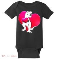 Tyrannosaurus Rex Valentine Heart Dinosaur  Baby Bodysuit thumb 0