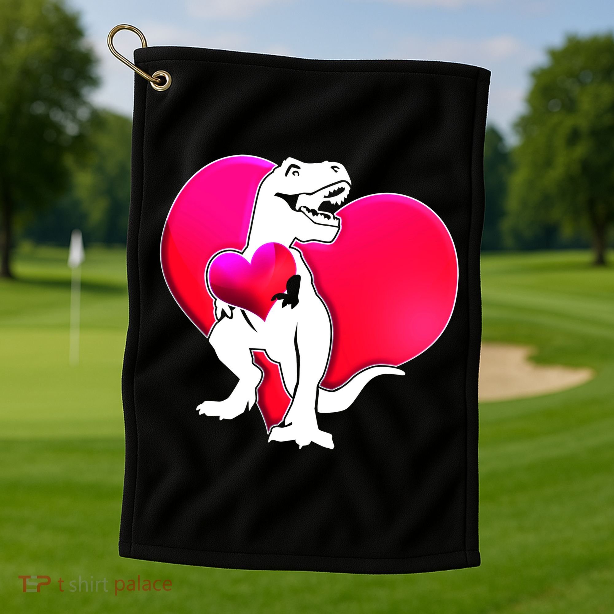 Tyrannosaurus Rex Valentine Heart Dinosaur  Golf Towel