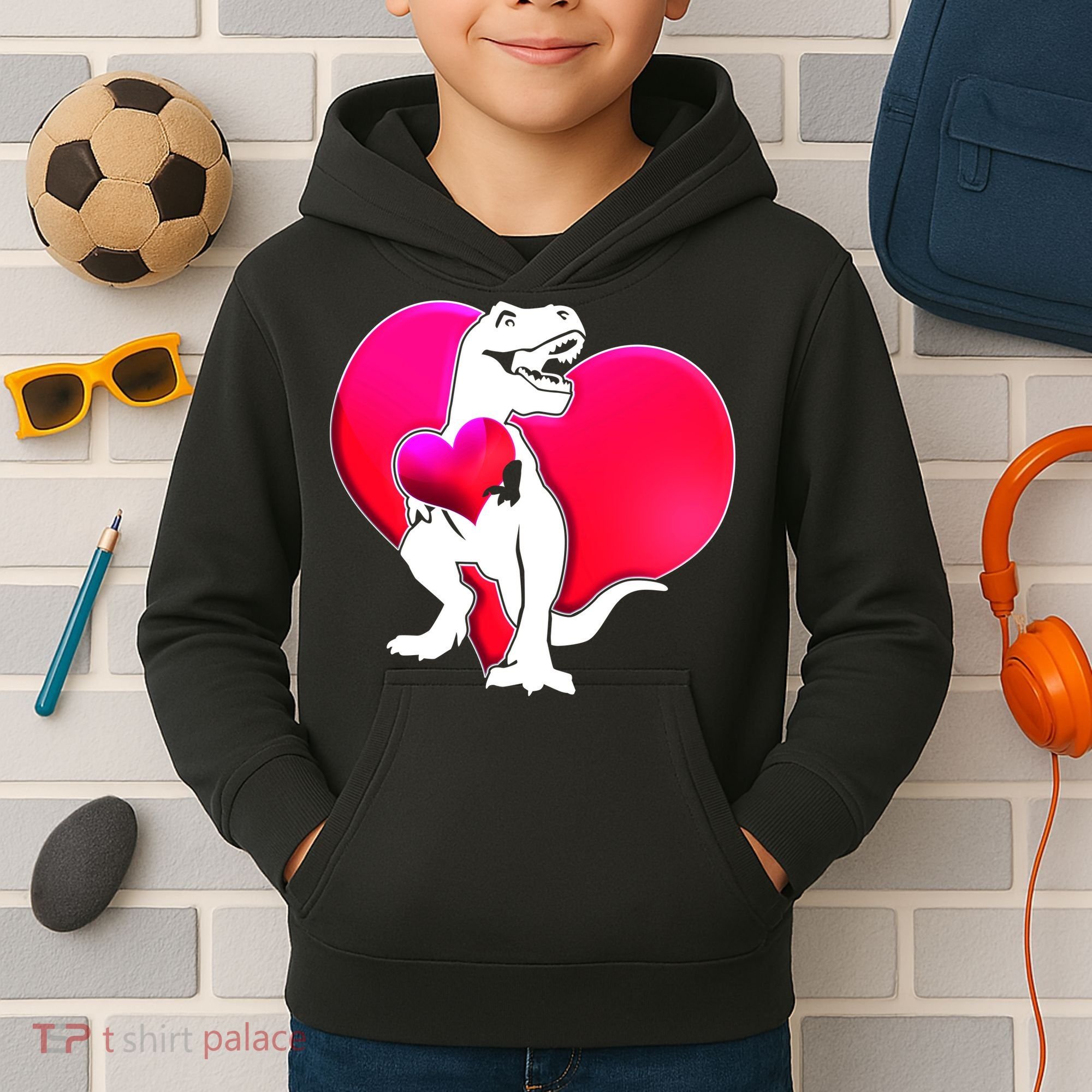Tyrannosaurus Rex Valentine Heart Dinosaur  Kids Hoodie