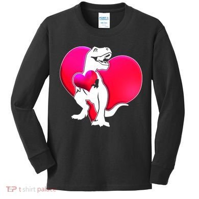 Tyrannosaurus Rex Valentine Heart Dinosaur  Kids Long Sleeve Shirt
