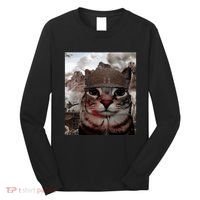 Thousand Yard Stare Funny Soldier Cat Meme In Battlefield Long Sleeve Shirt thumb 0