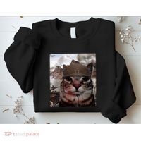 Thousand Yard Stare Funny Soldier Cat Meme In Battlefield Sweatshirt thumb 2