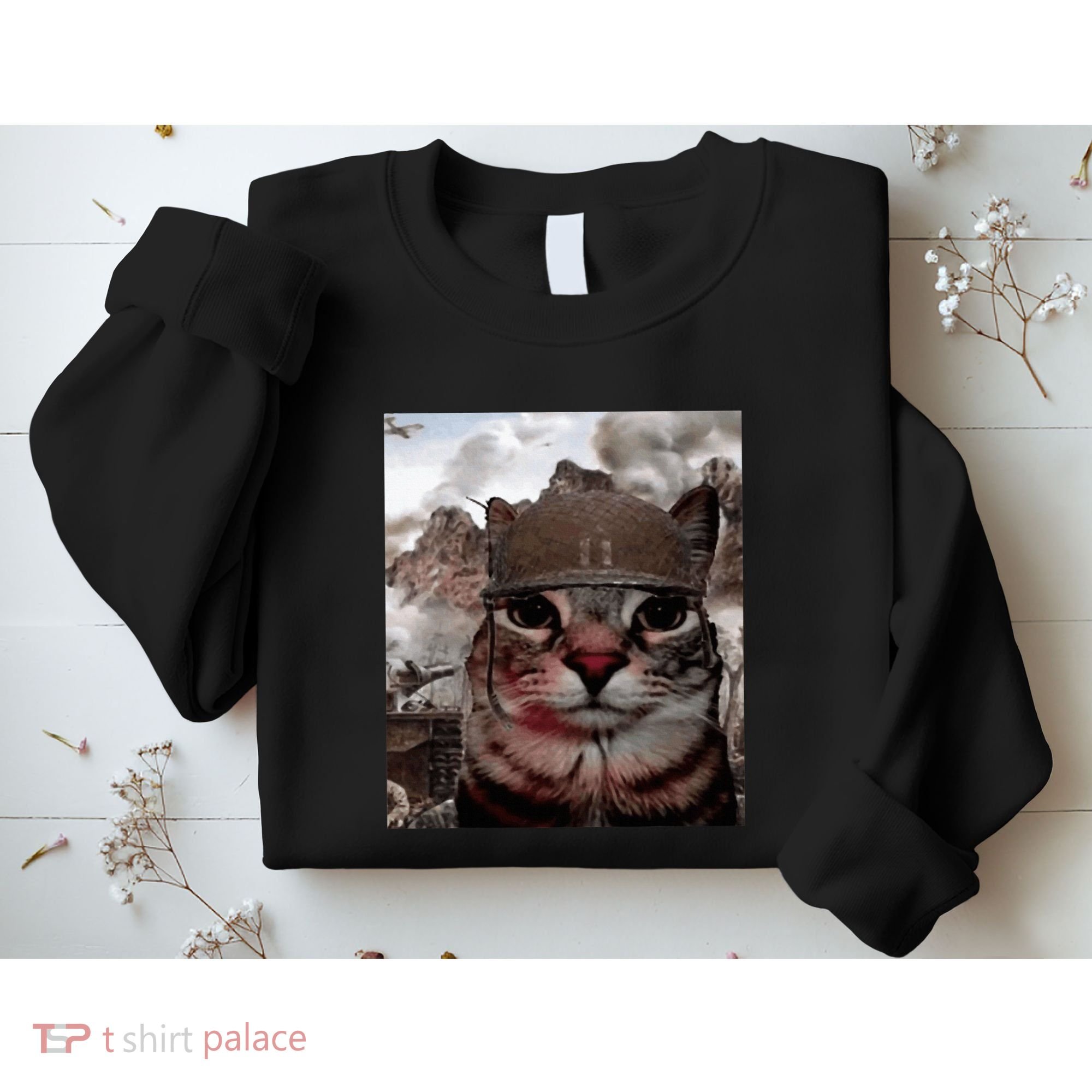Thousand Yard Stare Funny Soldier Cat Meme In Battlefield Sweatshirt