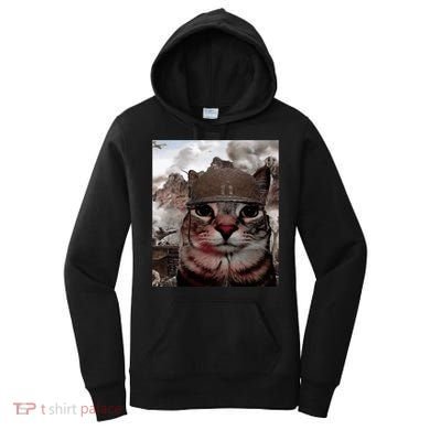 Thousand Yard Stare Funny Soldier Cat Meme In Battlefield Women's Hoodie