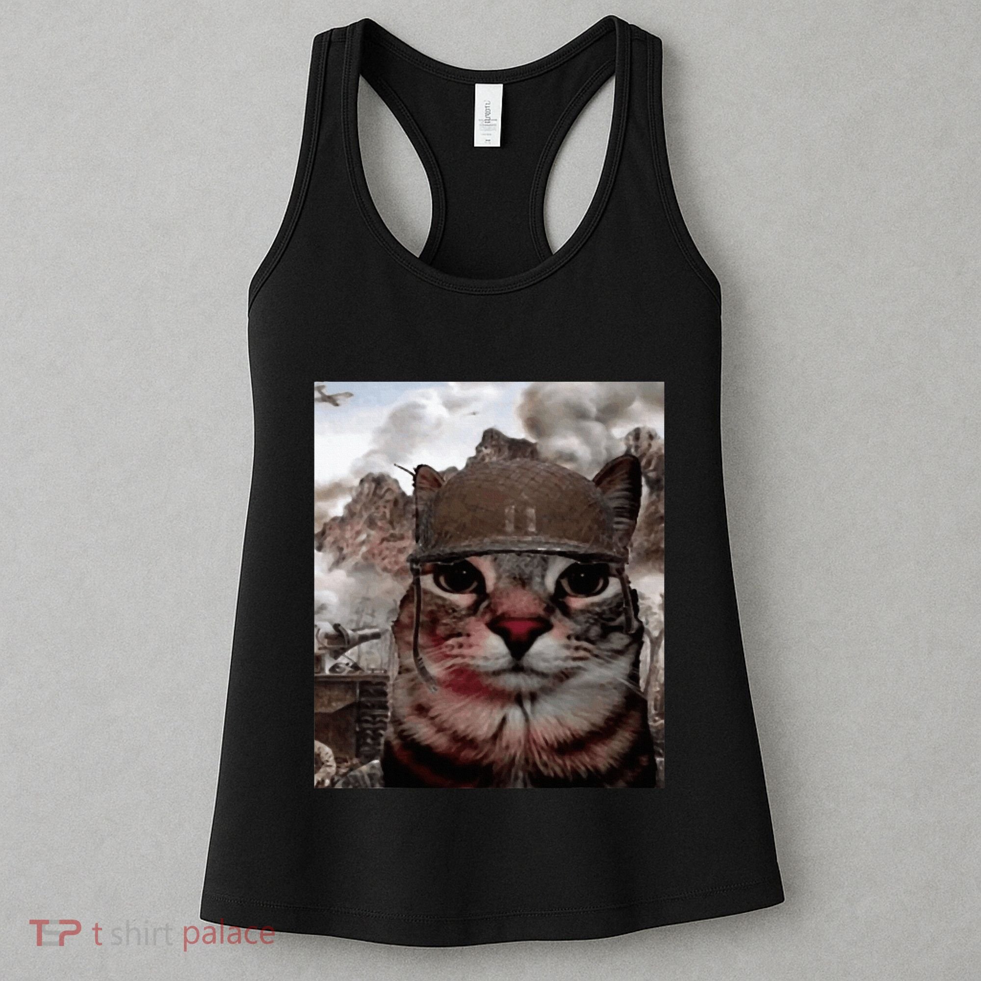Thousand Yard Stare Funny Soldier Cat Meme In Battlefield Women's Tank Top