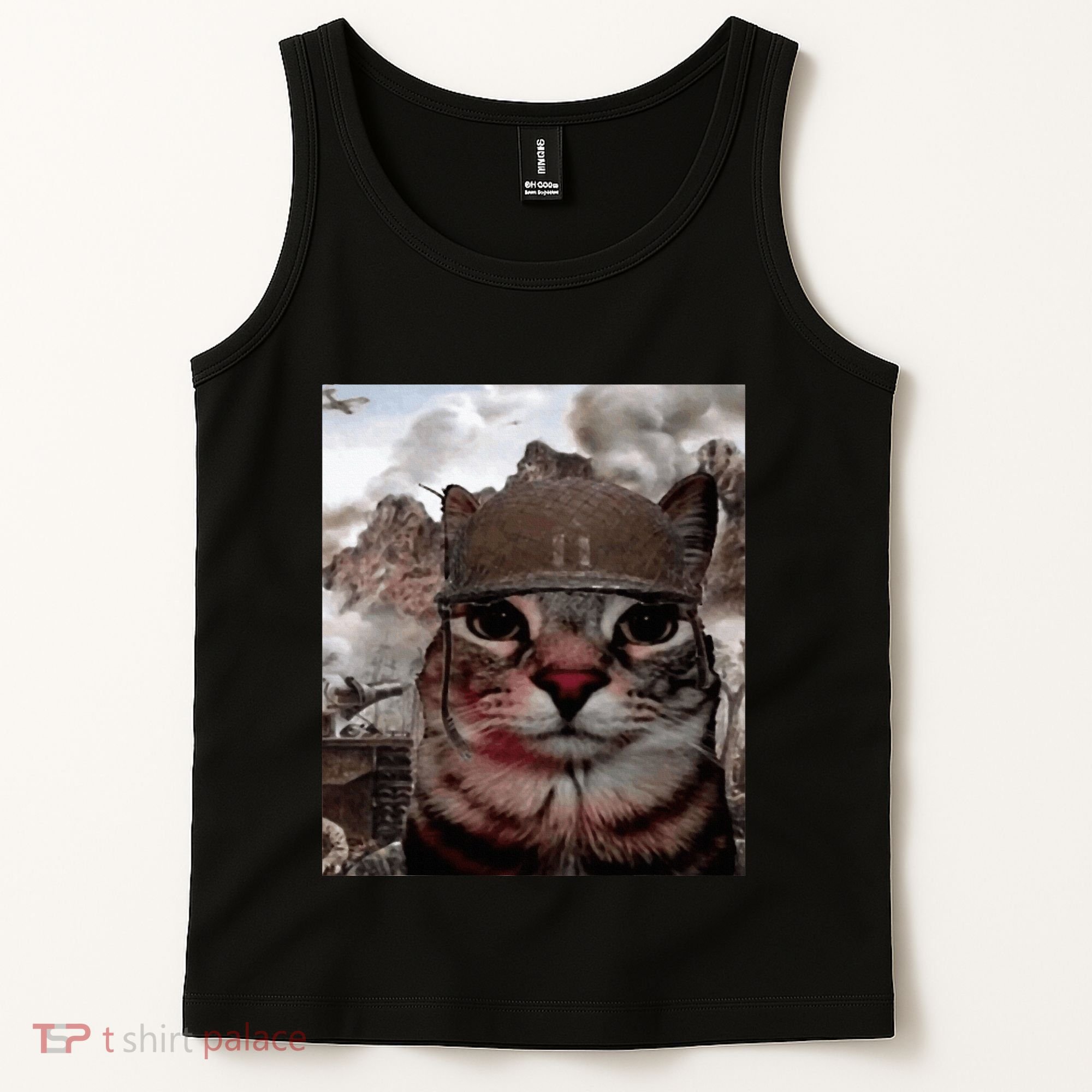 Thousand Yard Stare Funny Soldier Cat Meme In Battlefield Tank Top