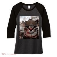 Thousand Yard Stare Funny Soldier Cat Meme In Battlefield Women's Tri-Blend 3/4-Sleeve Raglan Shirt thumb 0