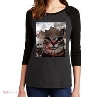 Thousand Yard Stare Funny Soldier Cat Meme In Battlefield Women's Tri-Blend 3/4-Sleeve Raglan Shirt thumb 2