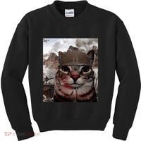 Thousand Yard Stare Funny Soldier Cat Meme In Battlefield Kids Sweatshirt thumb 0