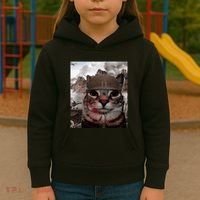Thousand Yard Stare Funny Soldier Cat Meme In Battlefield Kids Hoodie thumb 3