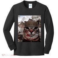 Thousand Yard Stare Funny Soldier Cat Meme In Battlefield Kids Long Sleeve Shirt thumb 0