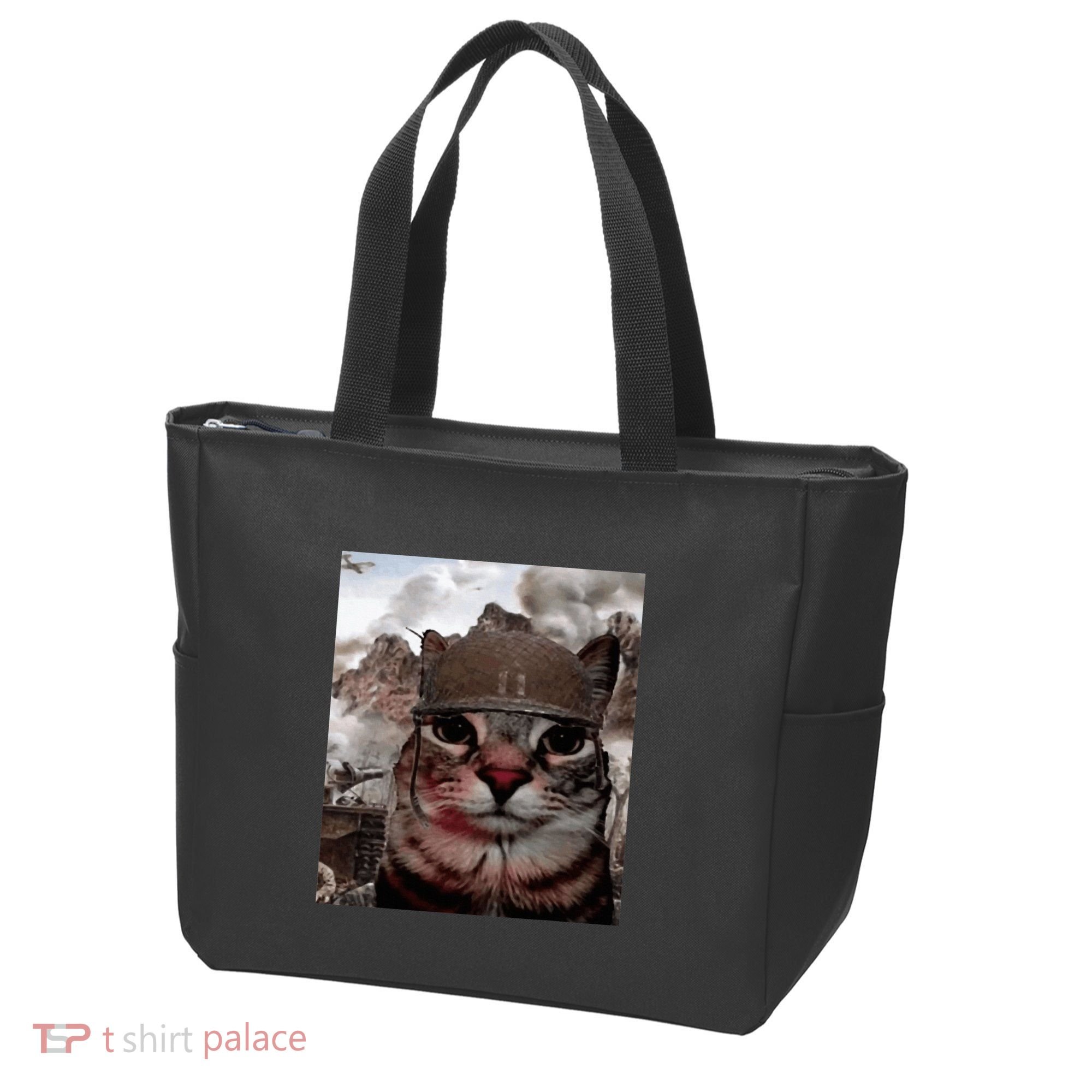 Thousand Yard Stare Funny Soldier Cat Meme In Battlefield Tote Bag