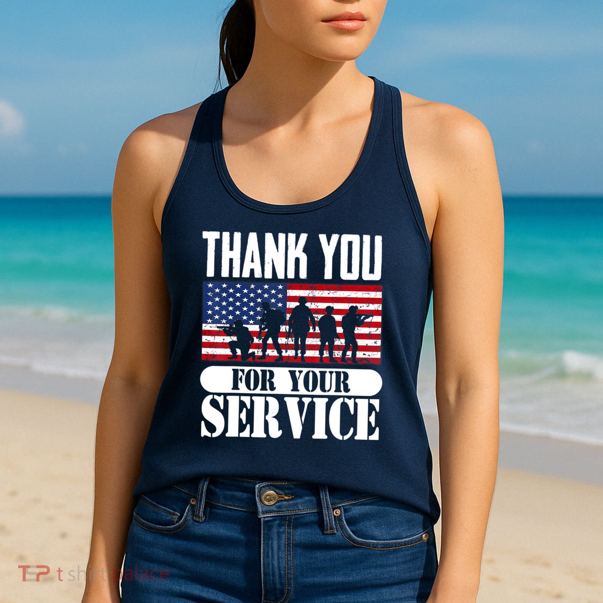 Thank You Veterans American Flag Patriotic Memorial Day Women's Tank Top
