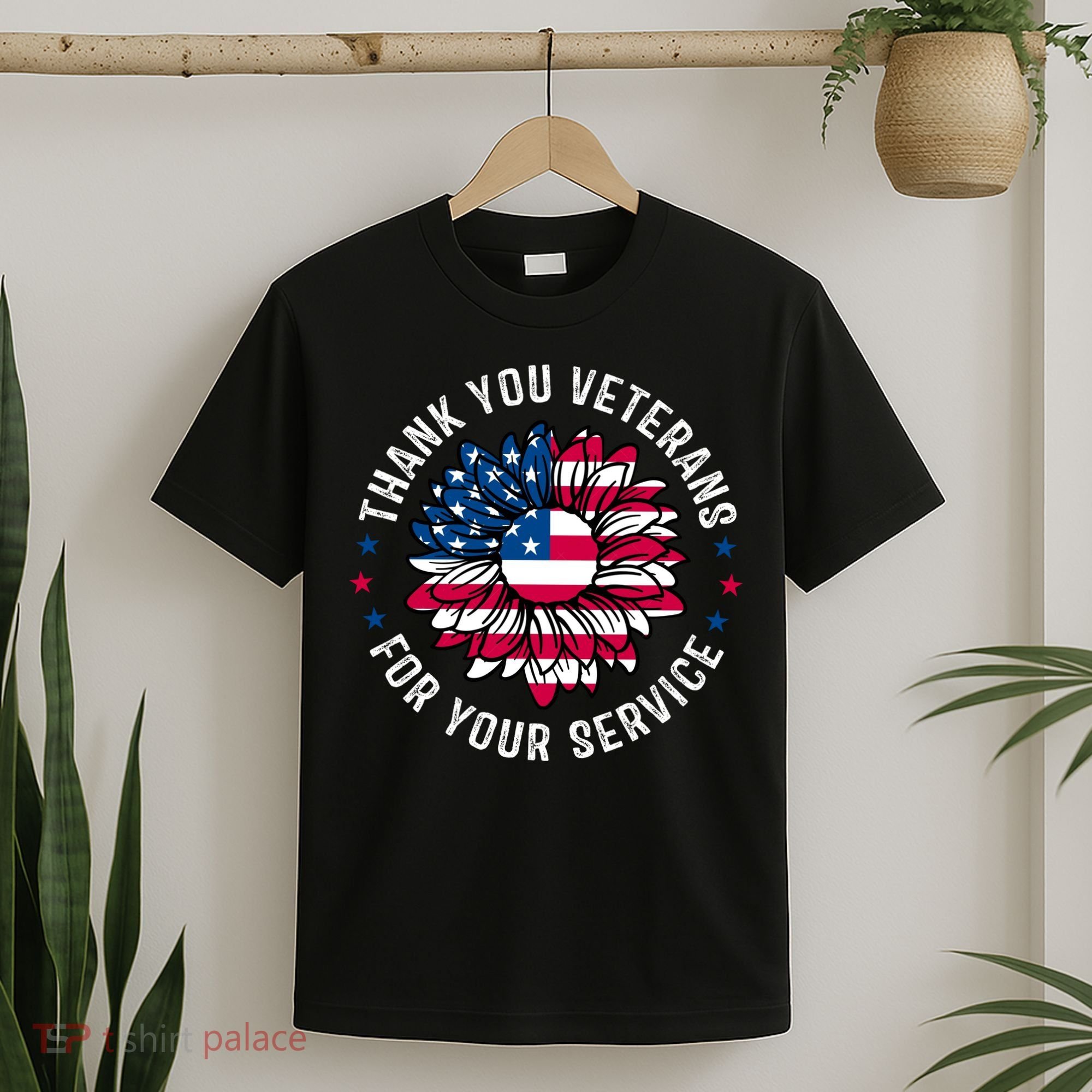 Thank You Veterans For You Service Usa Floral T-Shirt