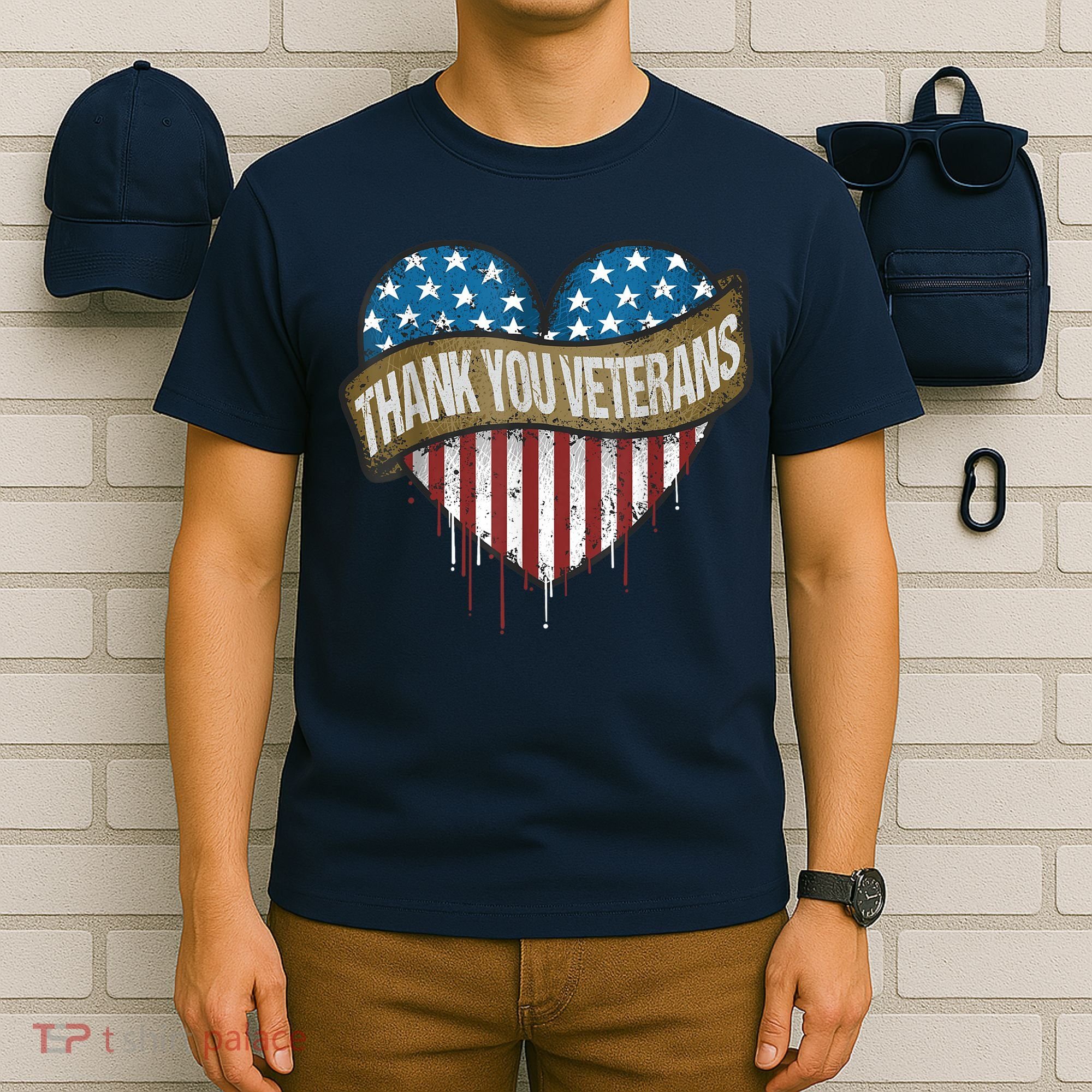 Thank You Veterans Day American Flag Heart Military Army T-Shirt