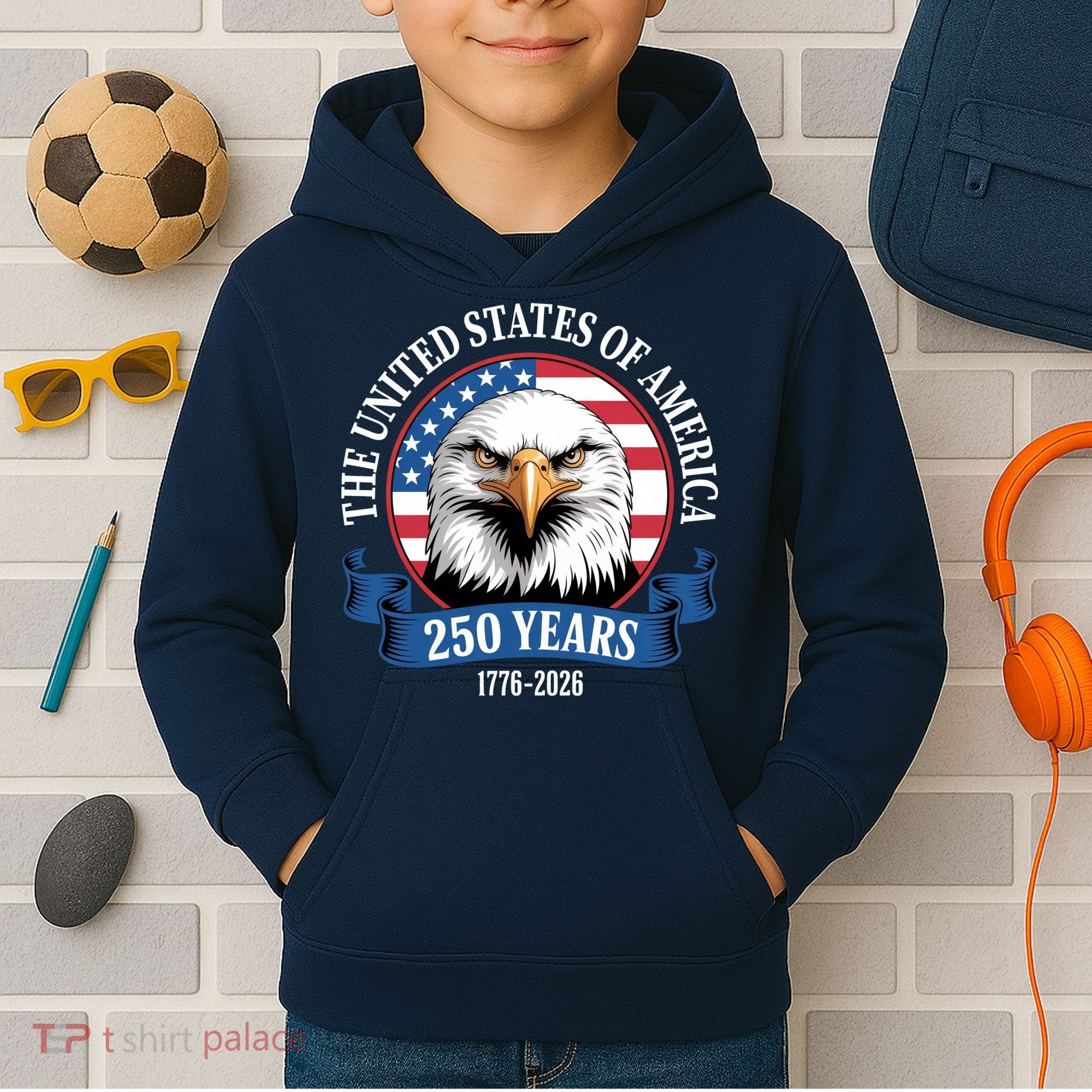 USA 250 Years Bald Eagle Patriotic 250th Anniversary Kids Hoodie