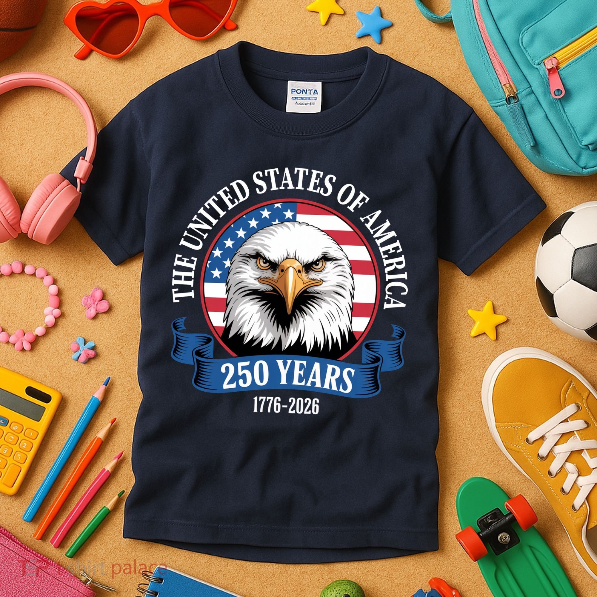 USA 250 Years Bald Eagle Patriotic 250th Anniversary Kids T-Shirt