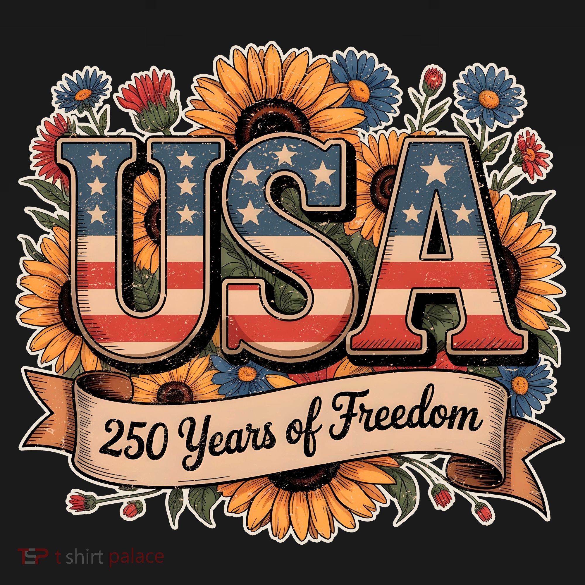 USA 250 Year Of Freedom Sunflowers Tall Sweatshirt