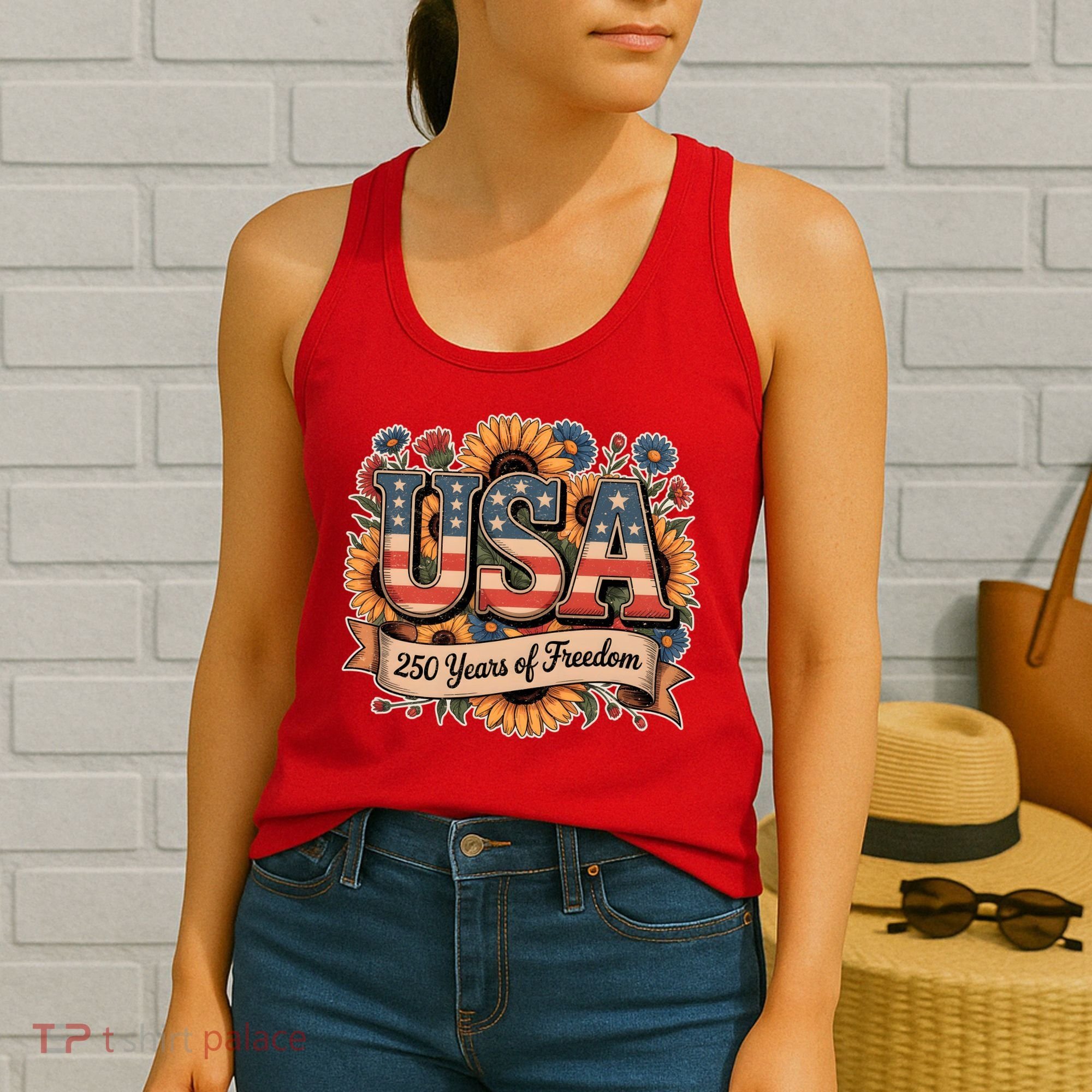 USA 250 Year Of Freedom Sunflowers Women's Tank Top