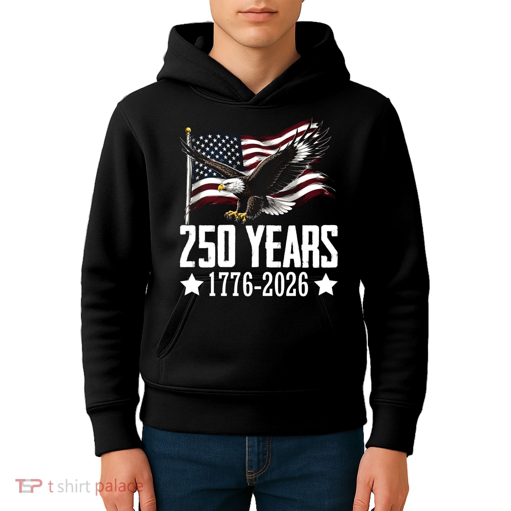 USA 250 Years Eagle 1776-2026 Flag Kids Hoodie