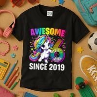 Unicorn 6th Birthday 6 Year Old Unicorn Party Kids T-Shirt thumb 3