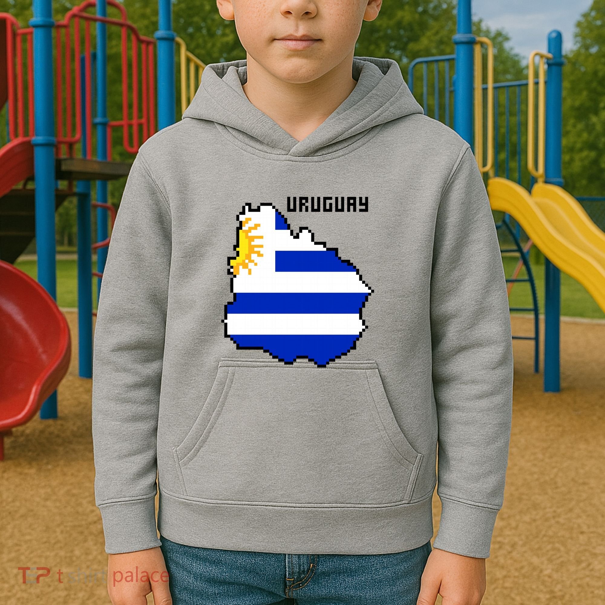 Uruguay 8 Bit Pixelated Kids Hoodie