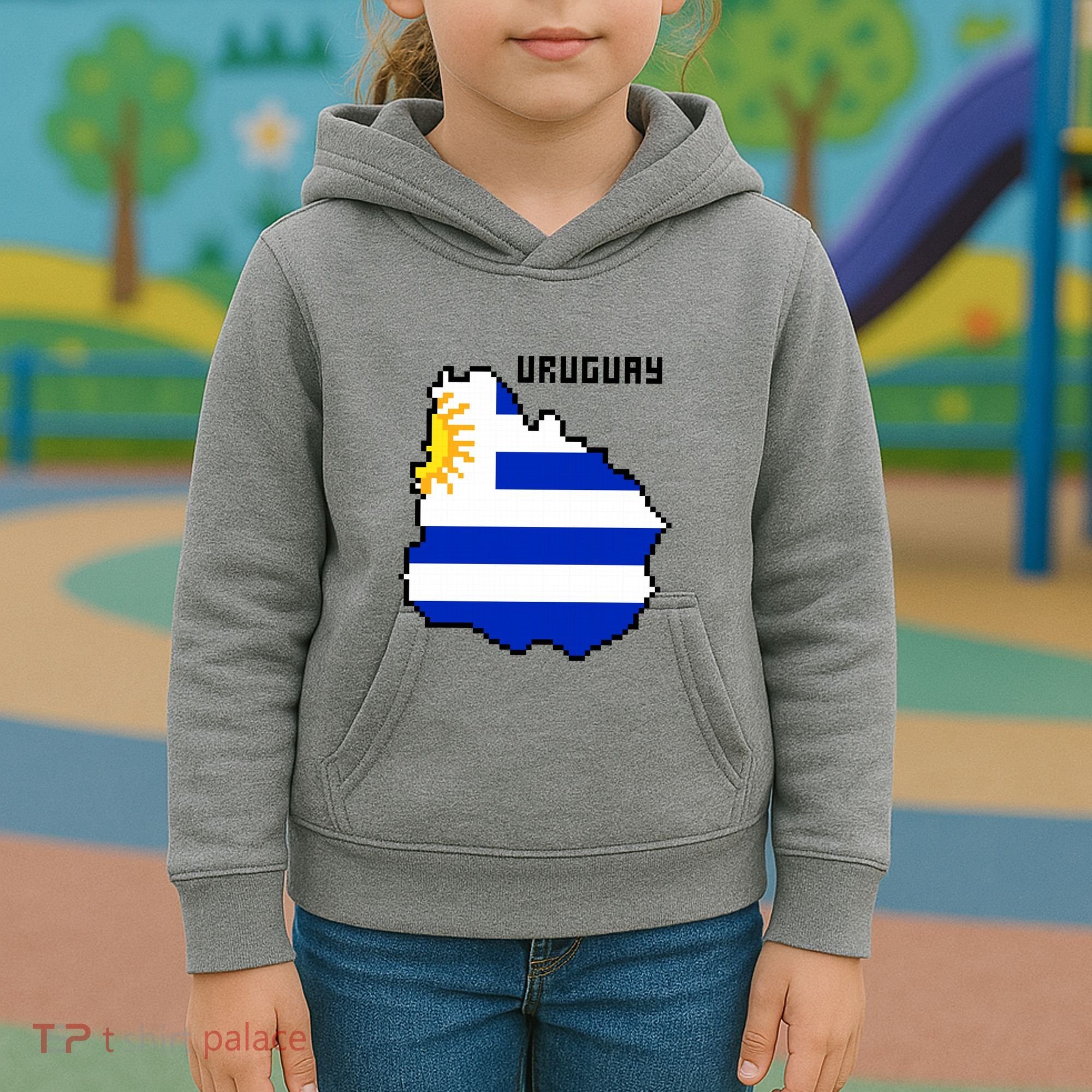 Uruguay 8 Bit Pixelated Kids Hoodie