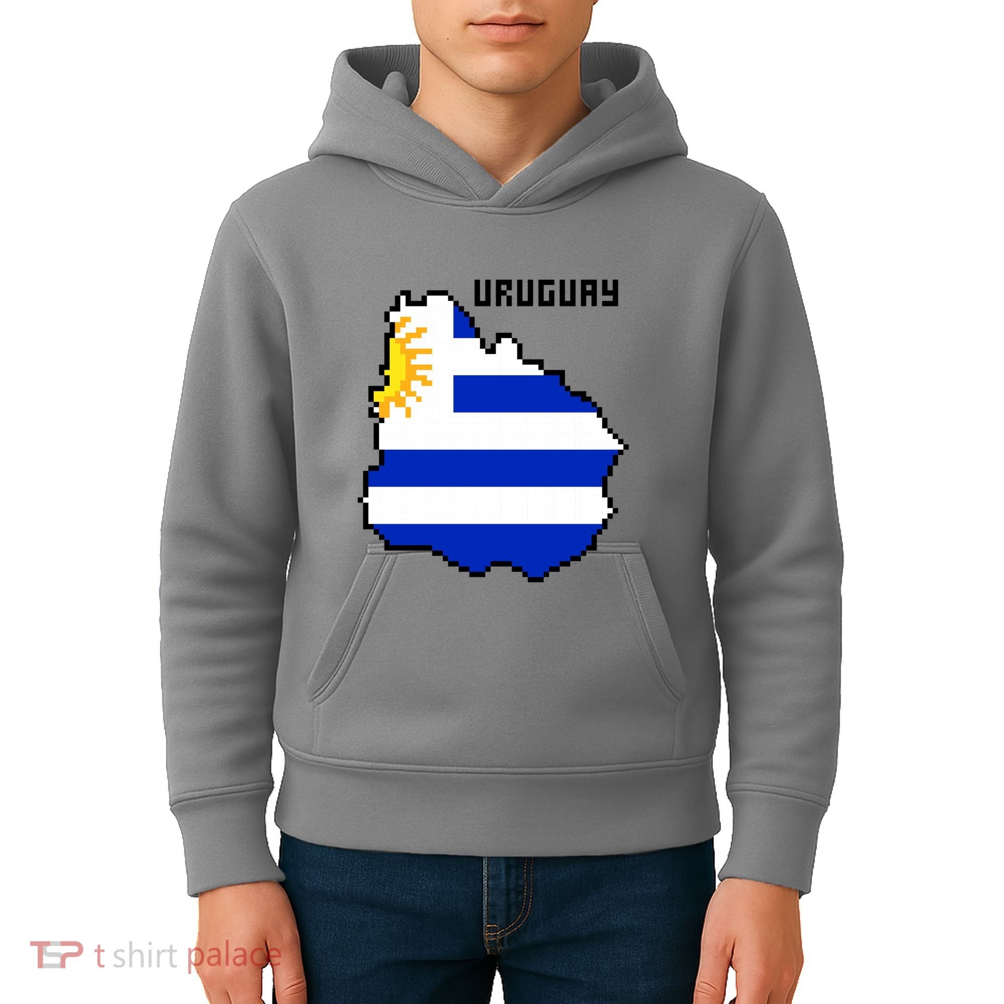 Uruguay 8 Bit Pixelated Kids Hoodie