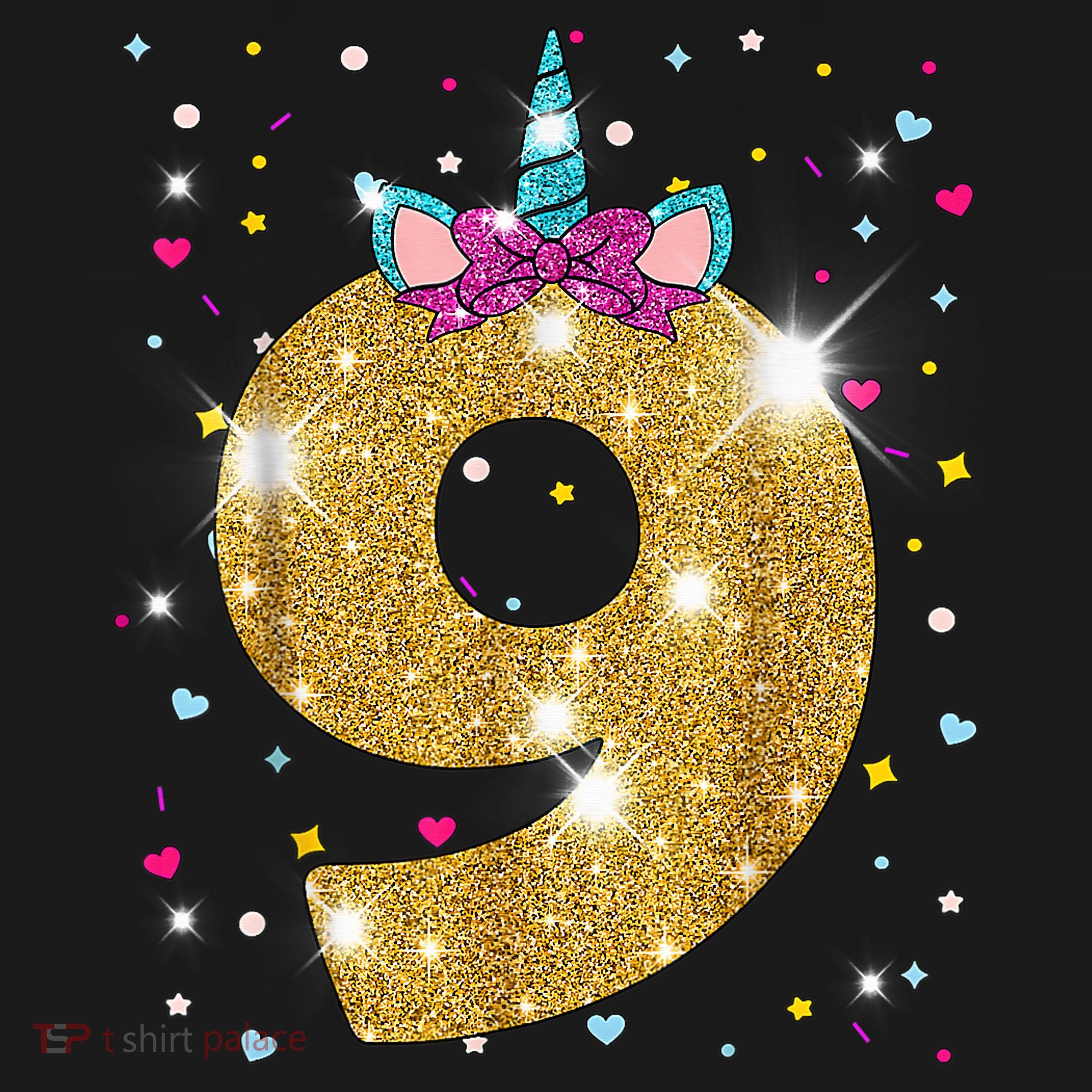Unicorn 9th Birthday Girl Nine 9 Years Old T-Shirt