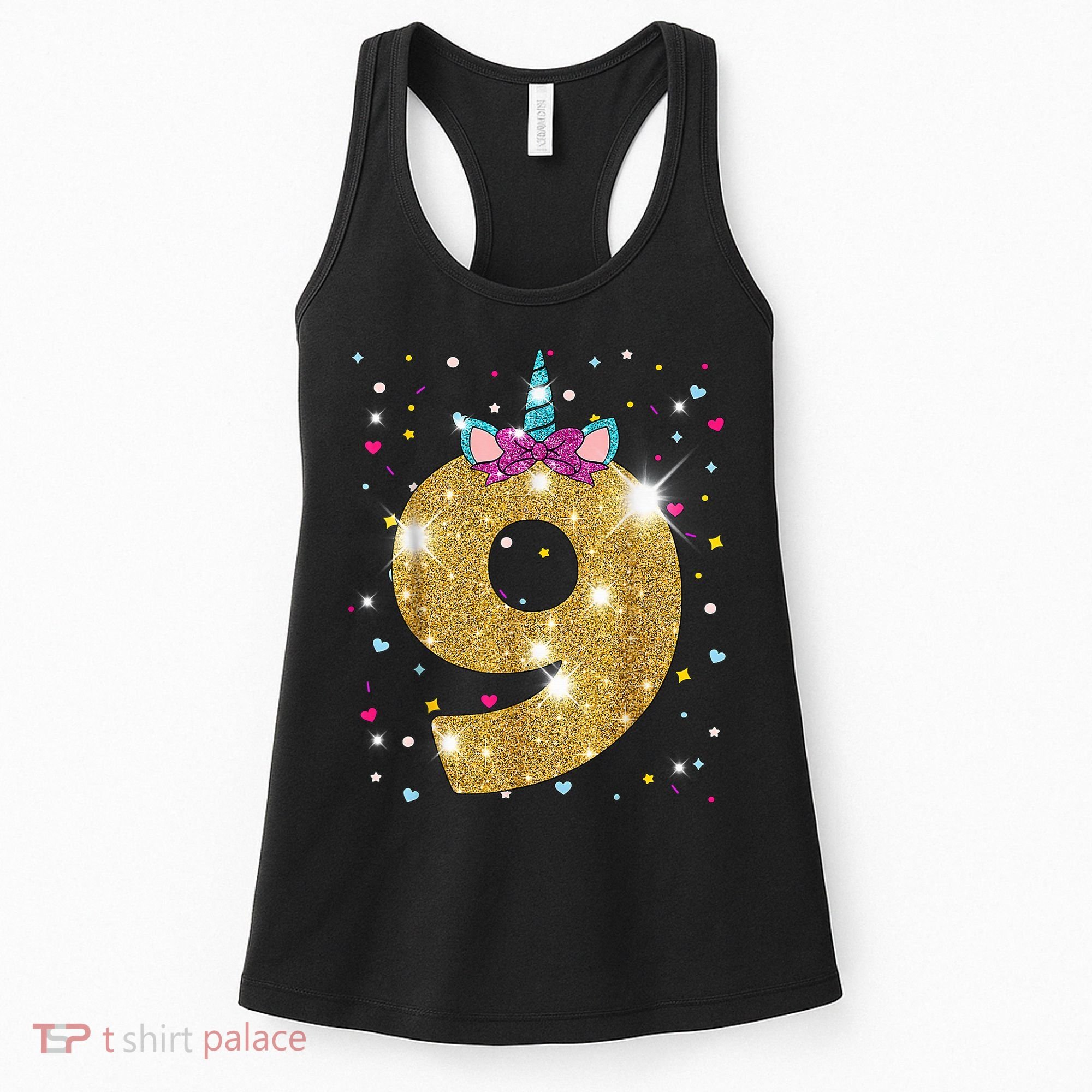 Unicorn 9th Birthday Girl Nine 9 Years Old Women's Tank Top