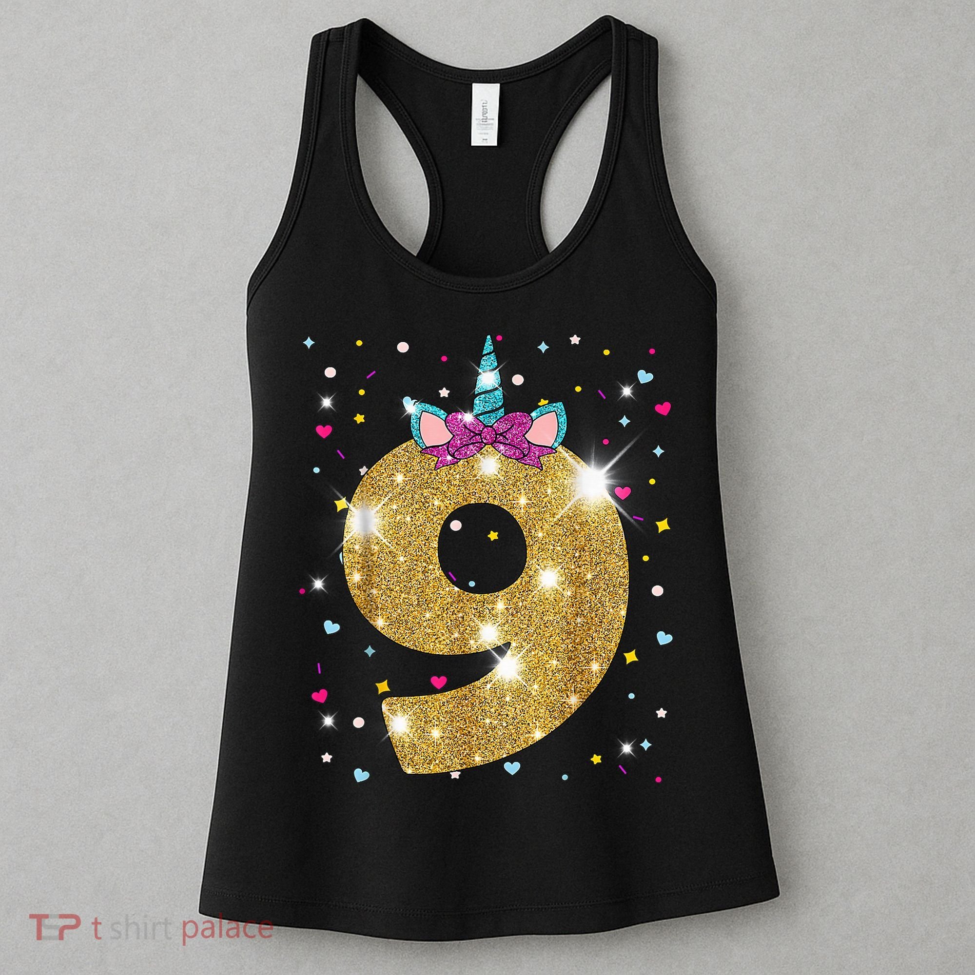 Unicorn 9th Birthday Girl Nine 9 Years Old Women's Tank Top