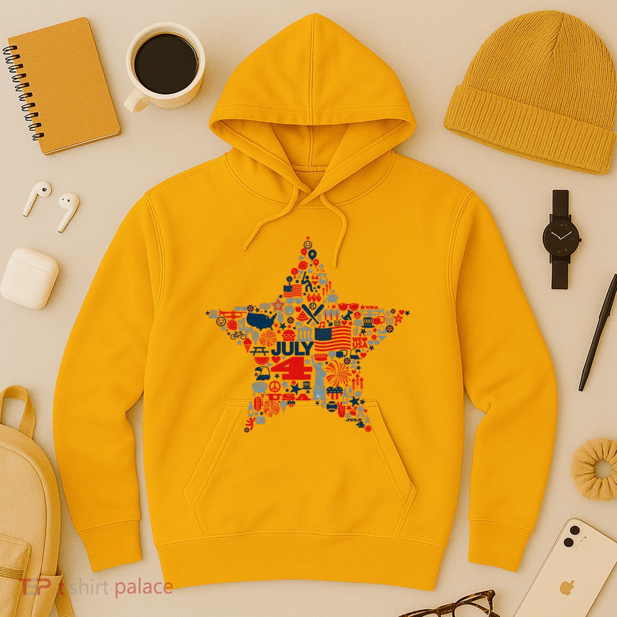USA American 4th Of July Pattern Star Hoodie