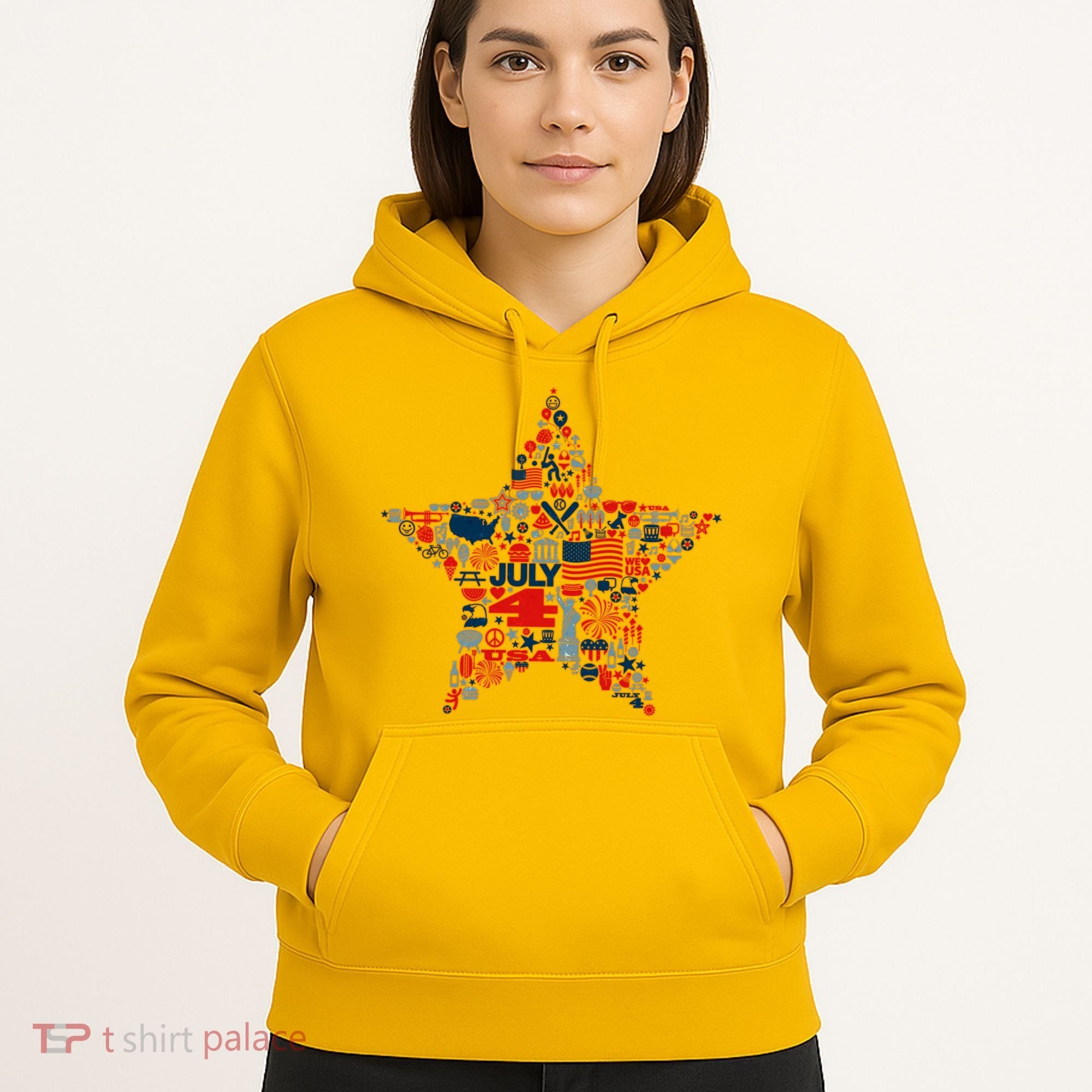 USA American 4th Of July Pattern Star Hoodie