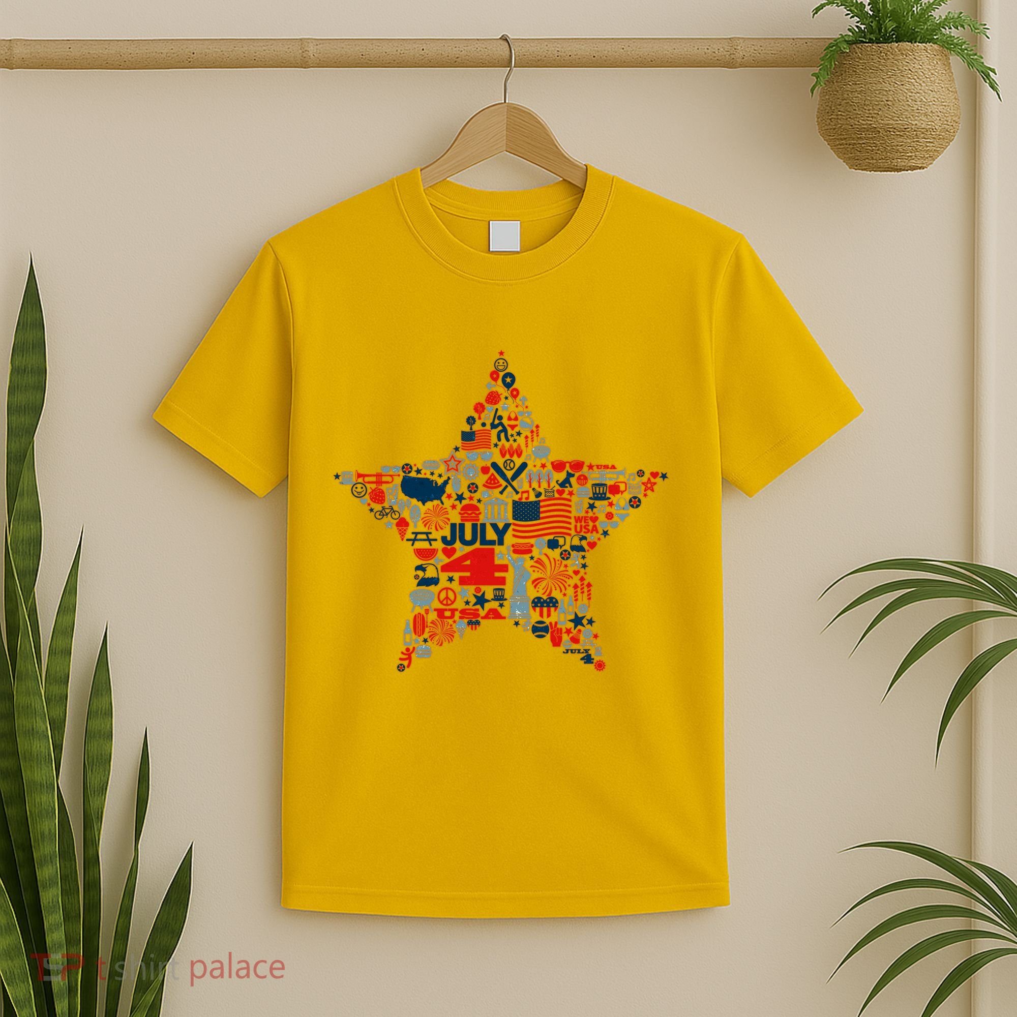 USA American 4th Of July Pattern Star T-Shirt