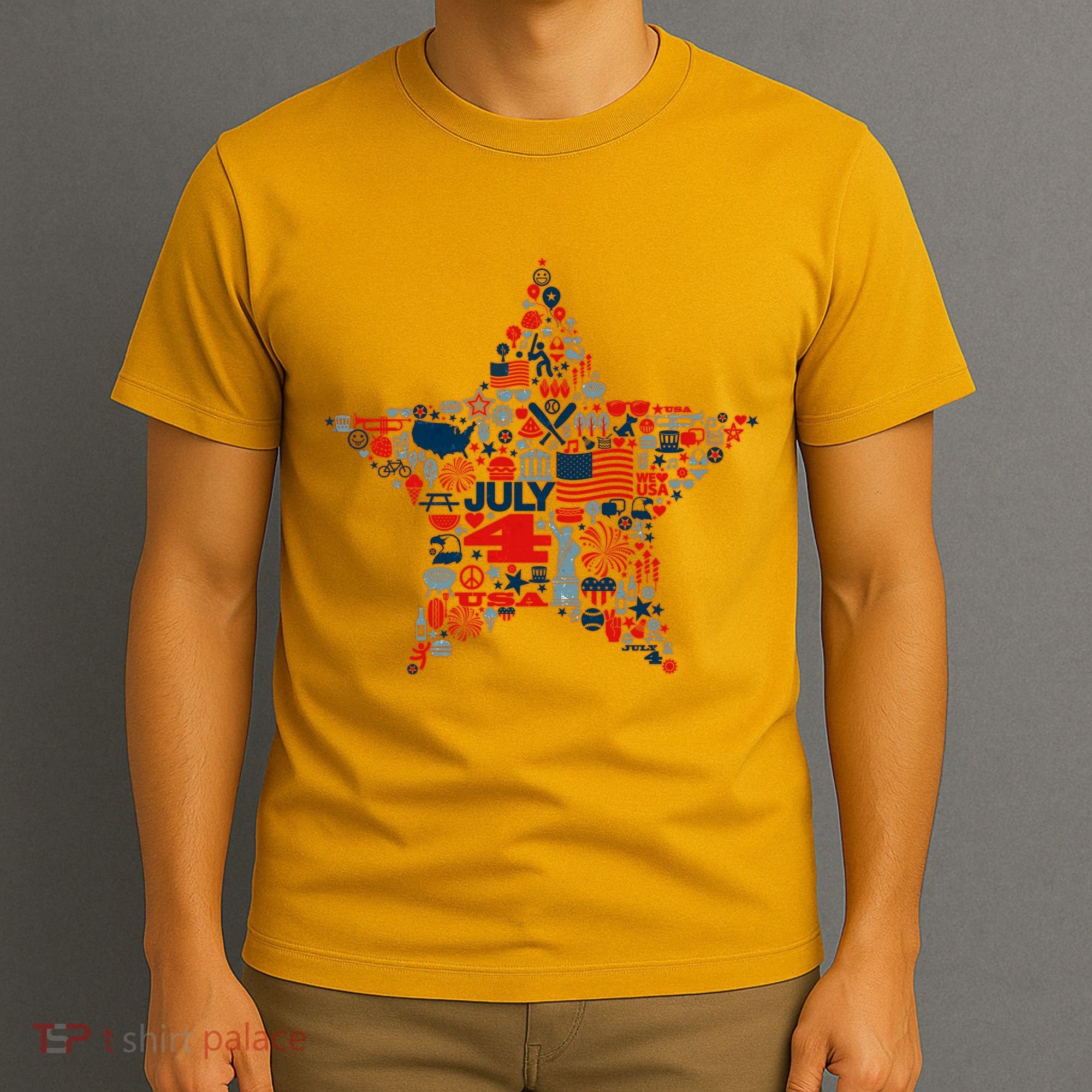 USA American 4th Of July Pattern Star T-Shirt