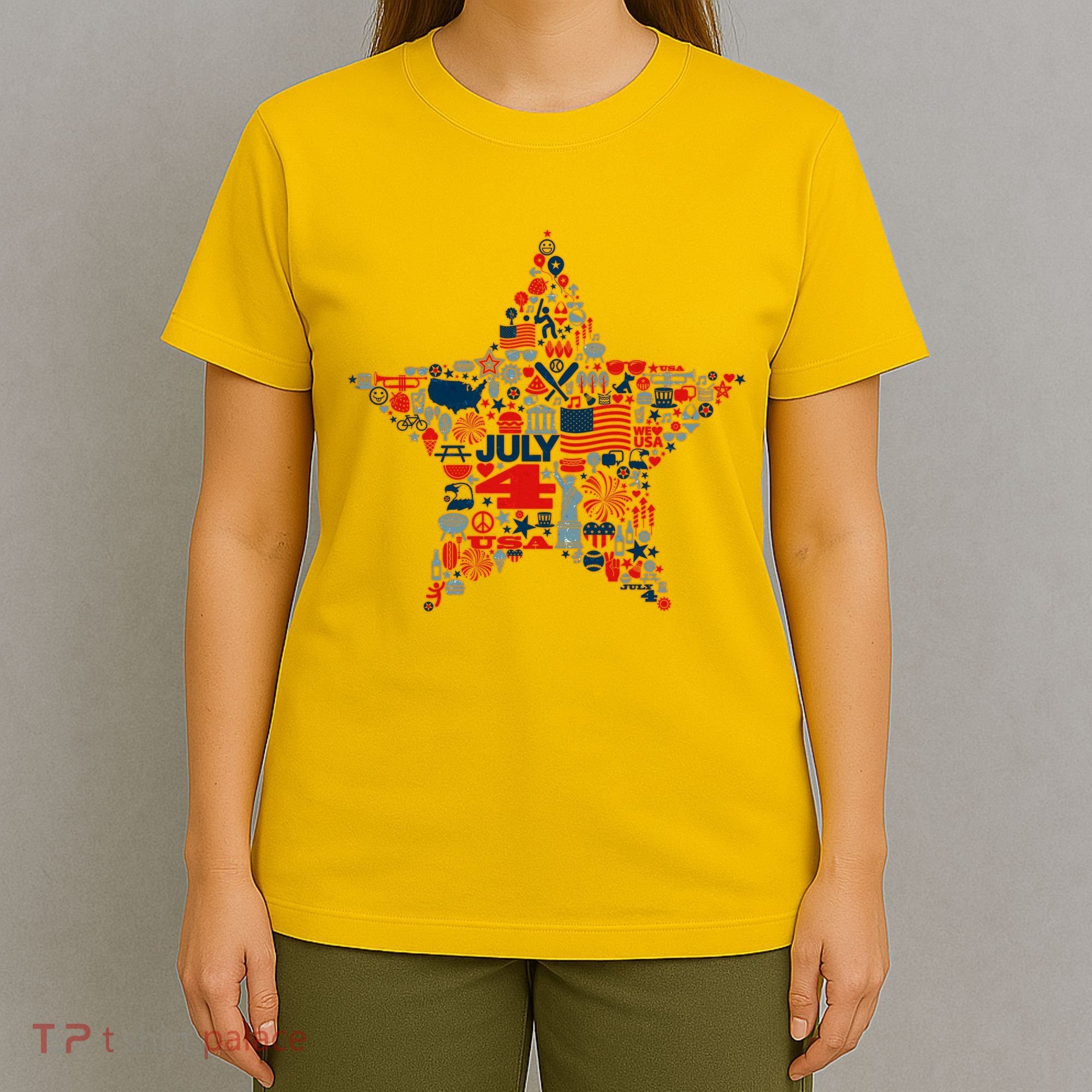 USA American 4th Of July Pattern Star T-Shirt