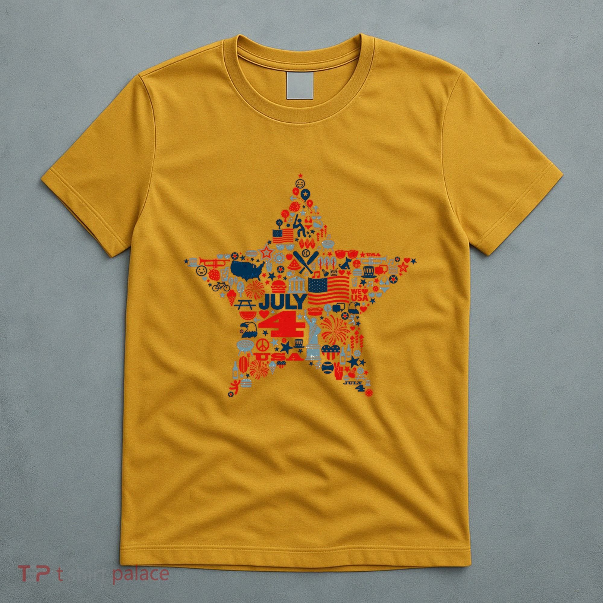 USA American 4th Of July Pattern Star T-Shirt