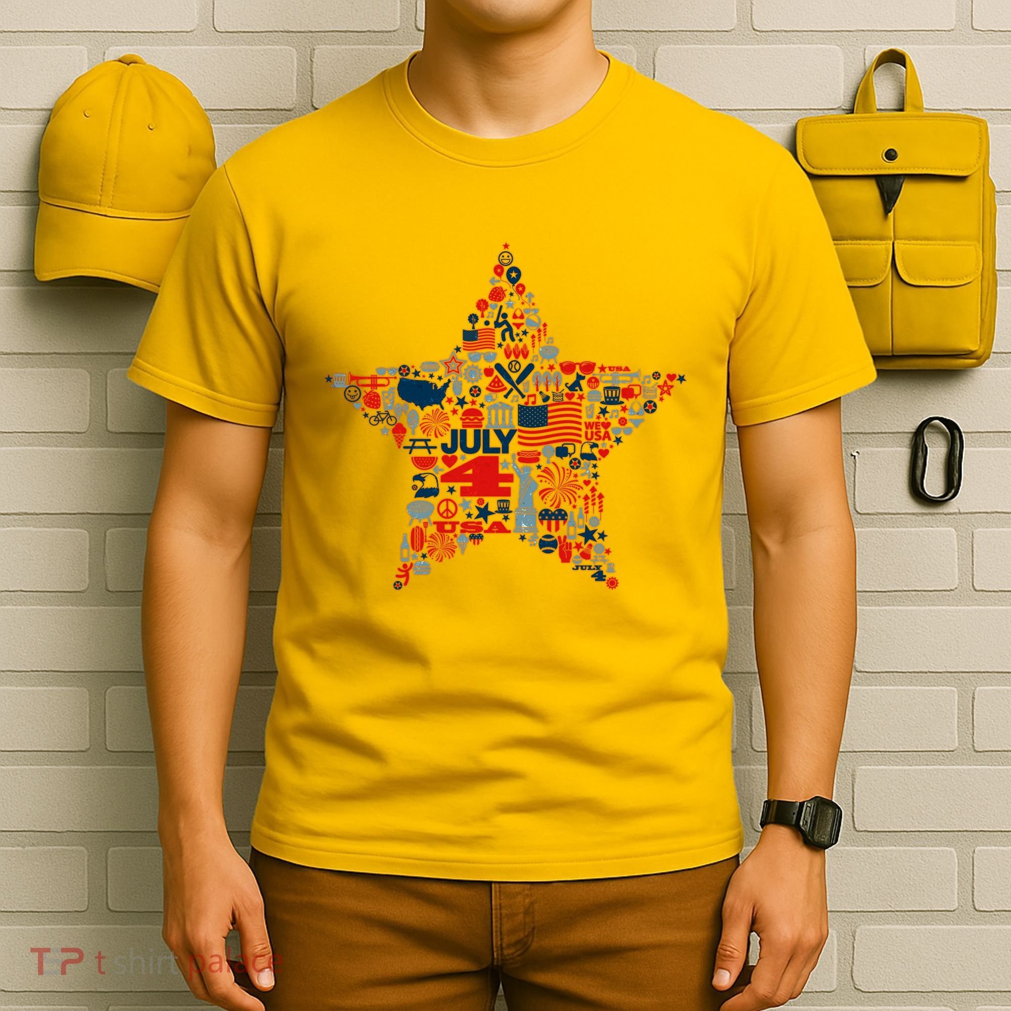 USA American 4th Of July Pattern Star T-Shirt