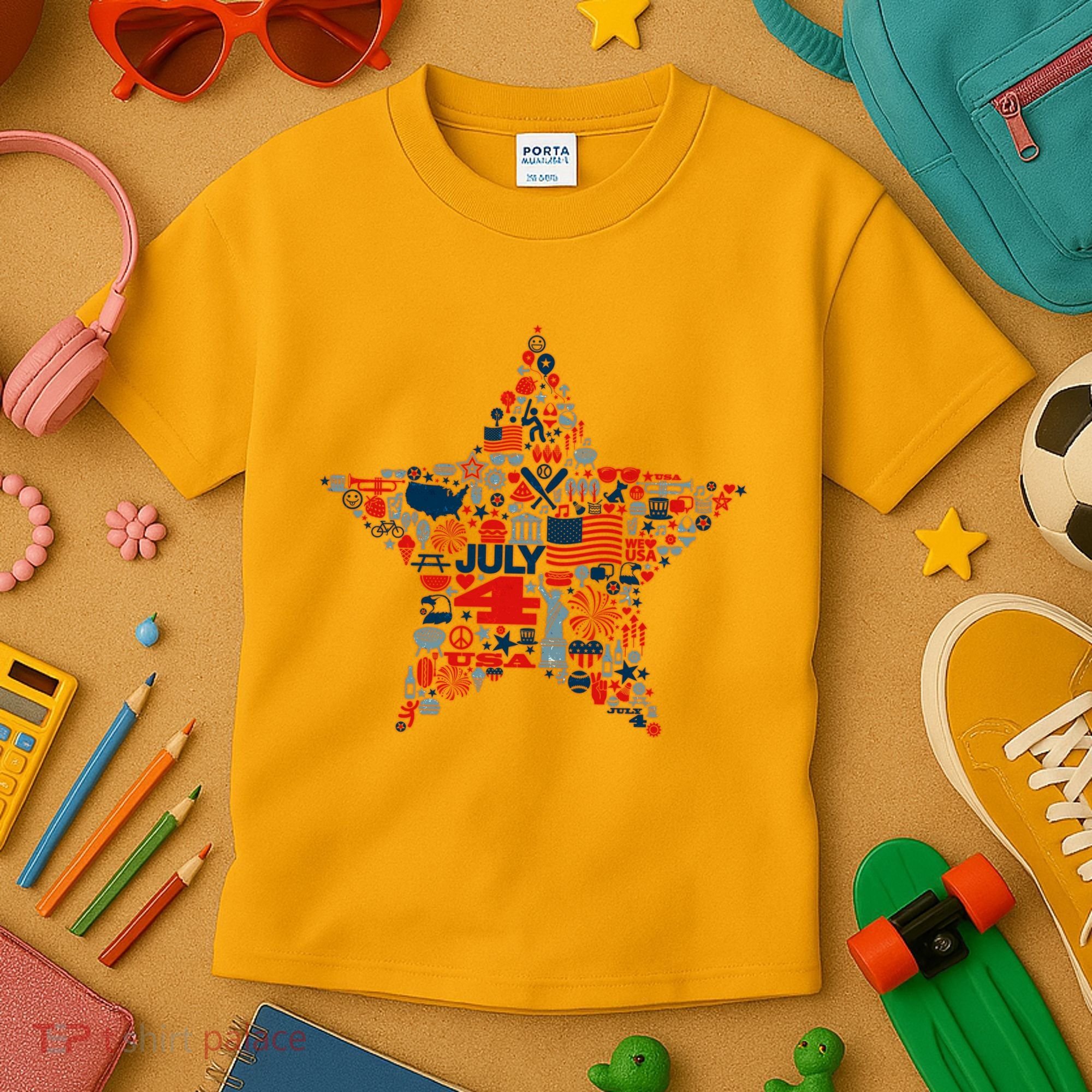 USA American 4th Of July Pattern Star Kids T-Shirt