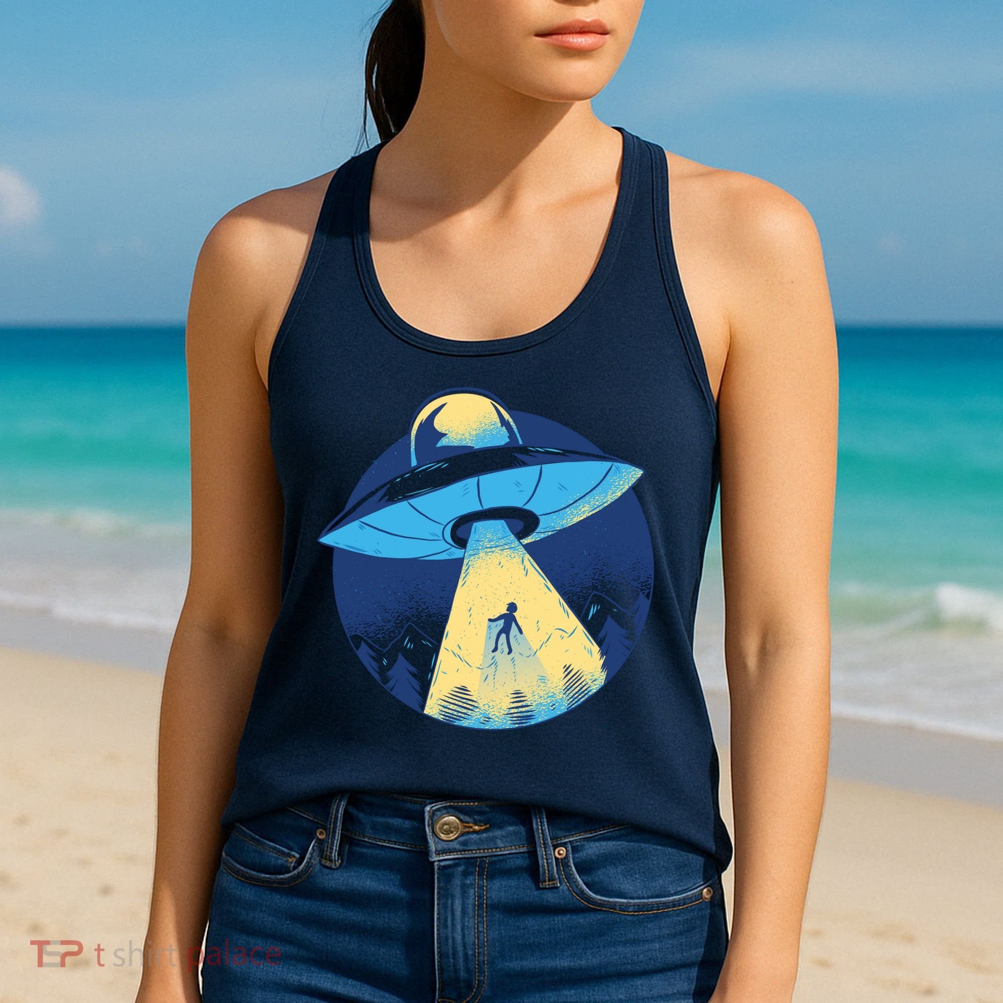 Ufo Alien Abduction Flying Saucer Area 51 Conspiracy Women's Tank Top